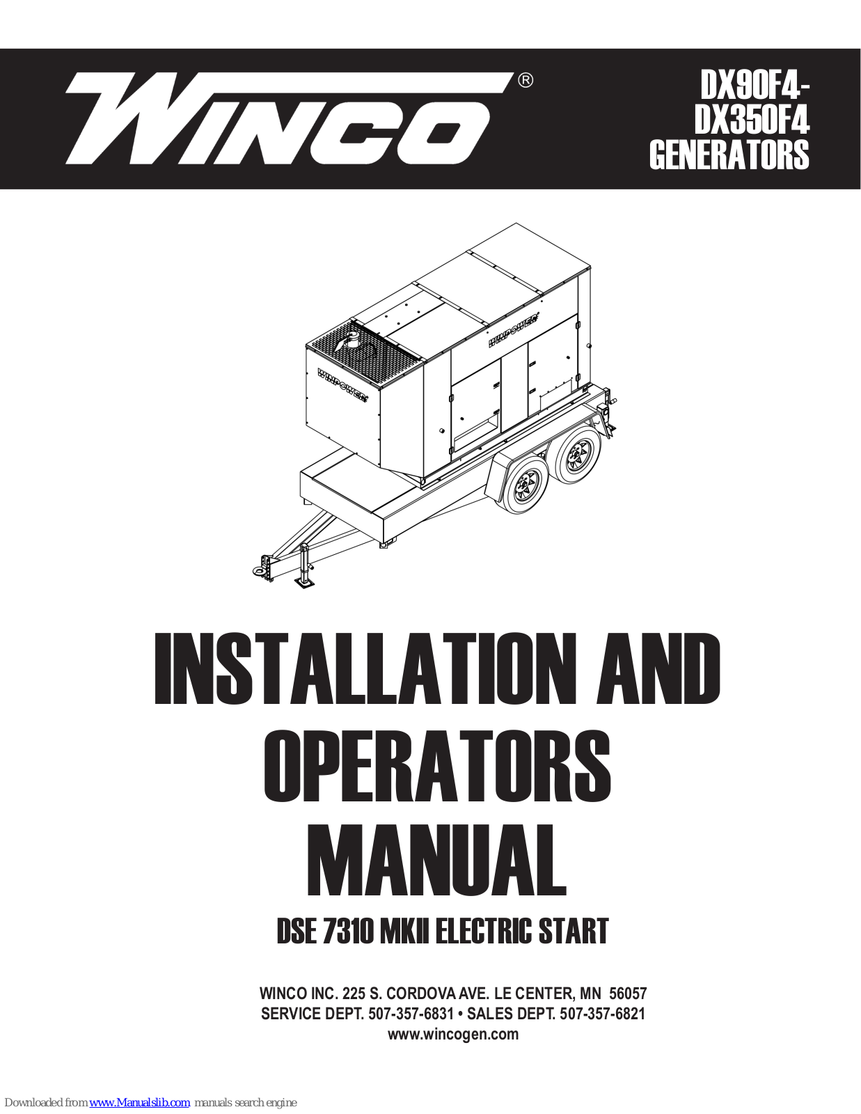 Winco DX90F4, DX130F4, DX100F4, DX175F4, DX250F4 Installation And Operator's Manual