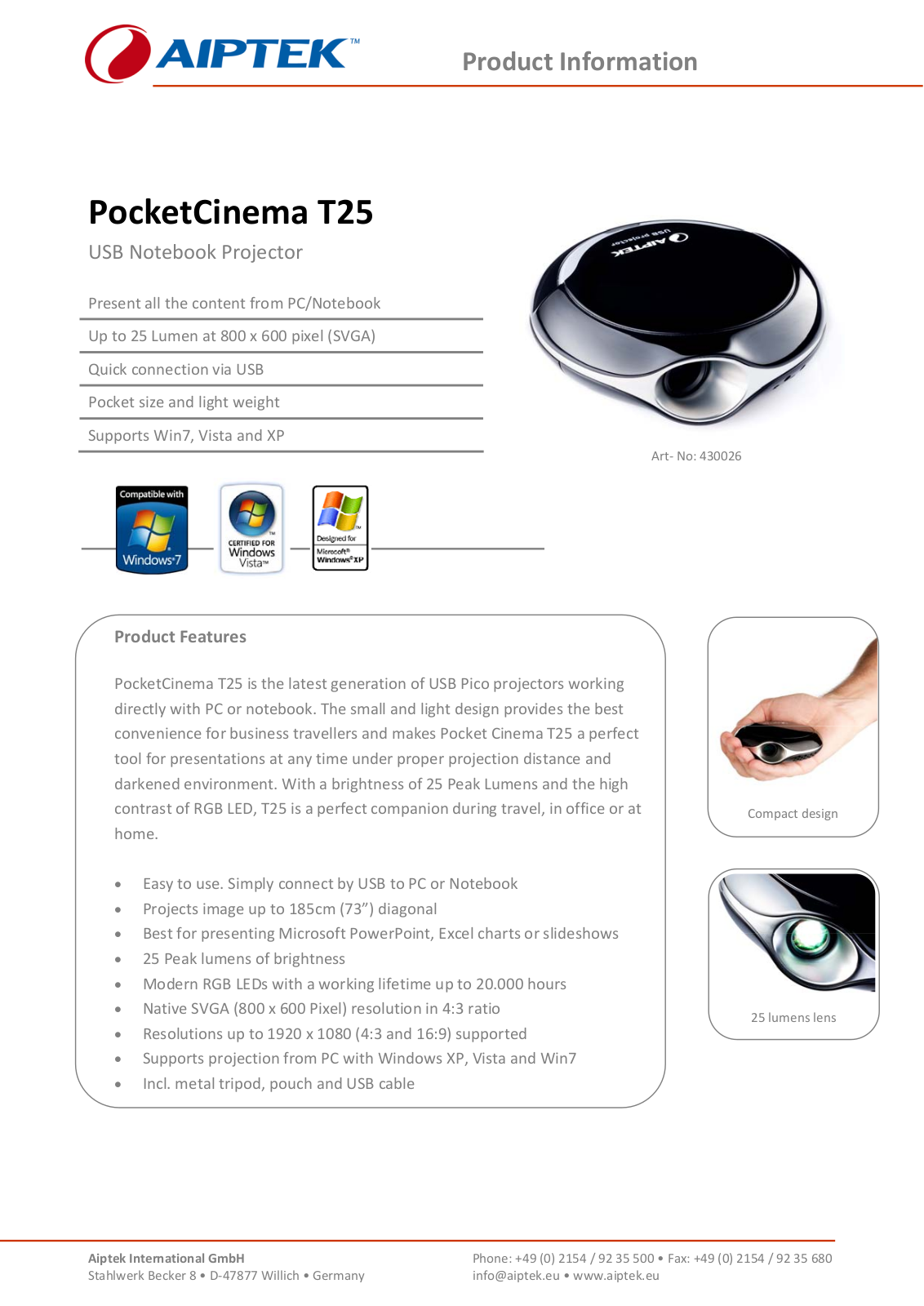 Aiptek T25 Product Sheet