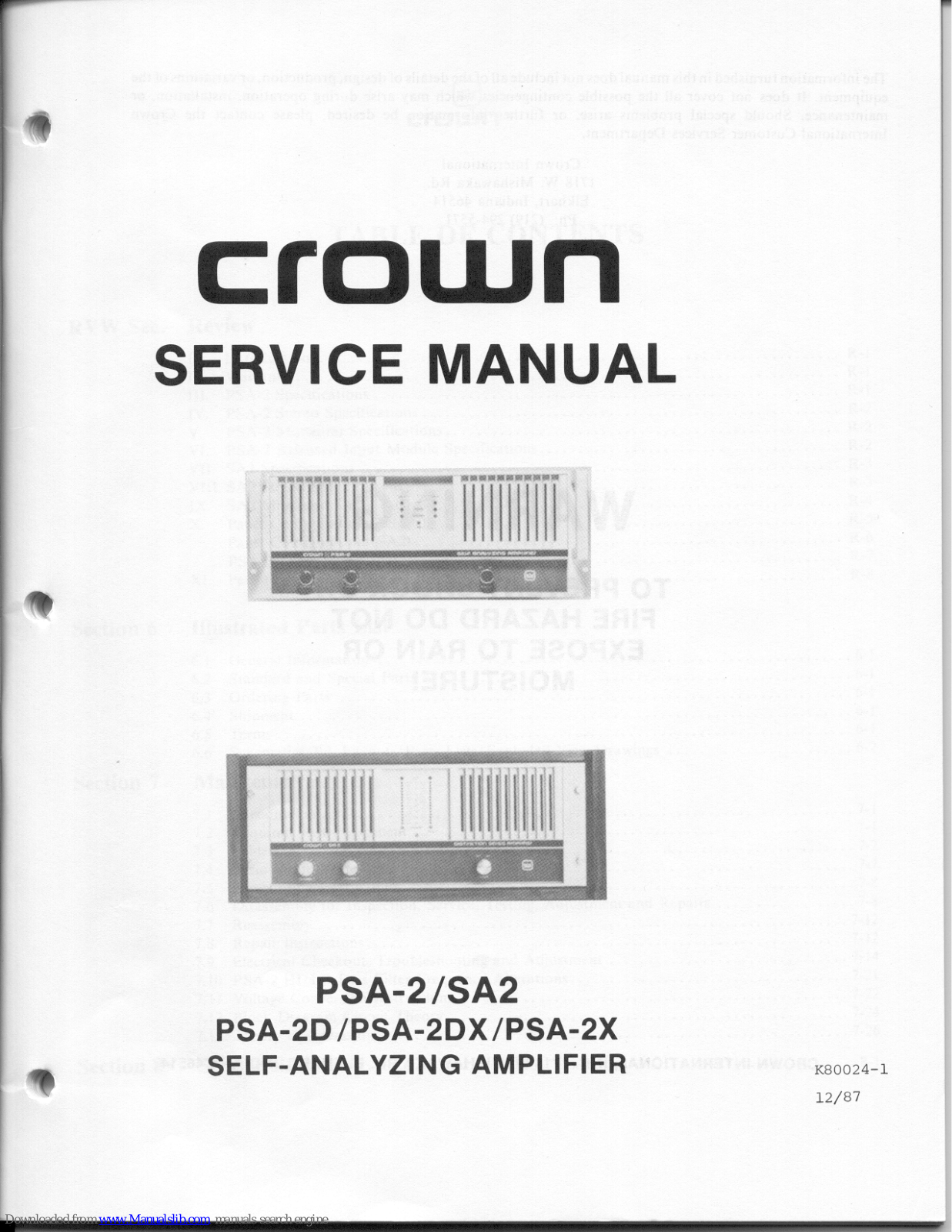 Crown PSA-2D, PSA-2, PSA-2DX, PSA-2X, SA2 Service Manual