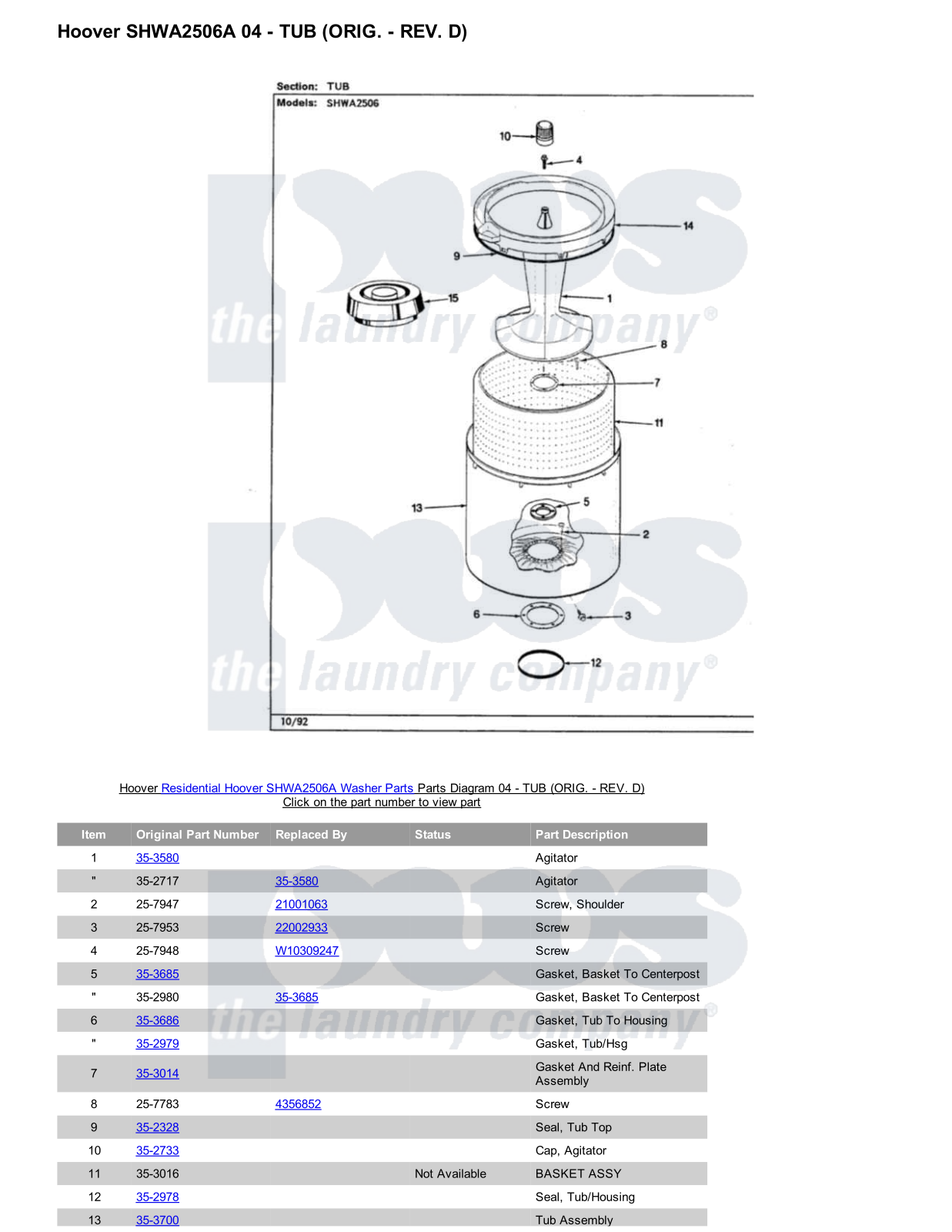 Hoover SHWA2506A Parts Diagram