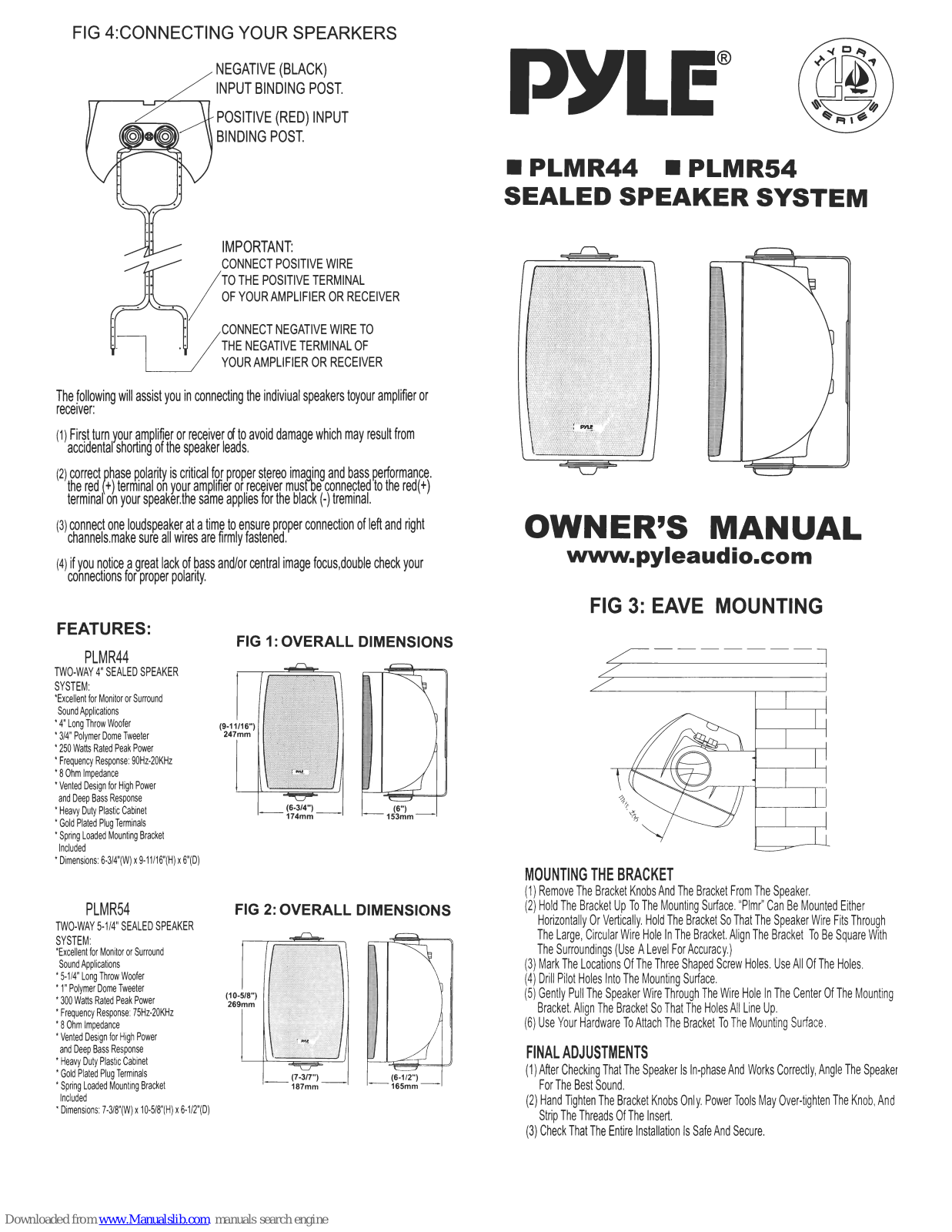 PYLE Audio PYLE Hydra PLMR44, PLMR54 Owner's Manual