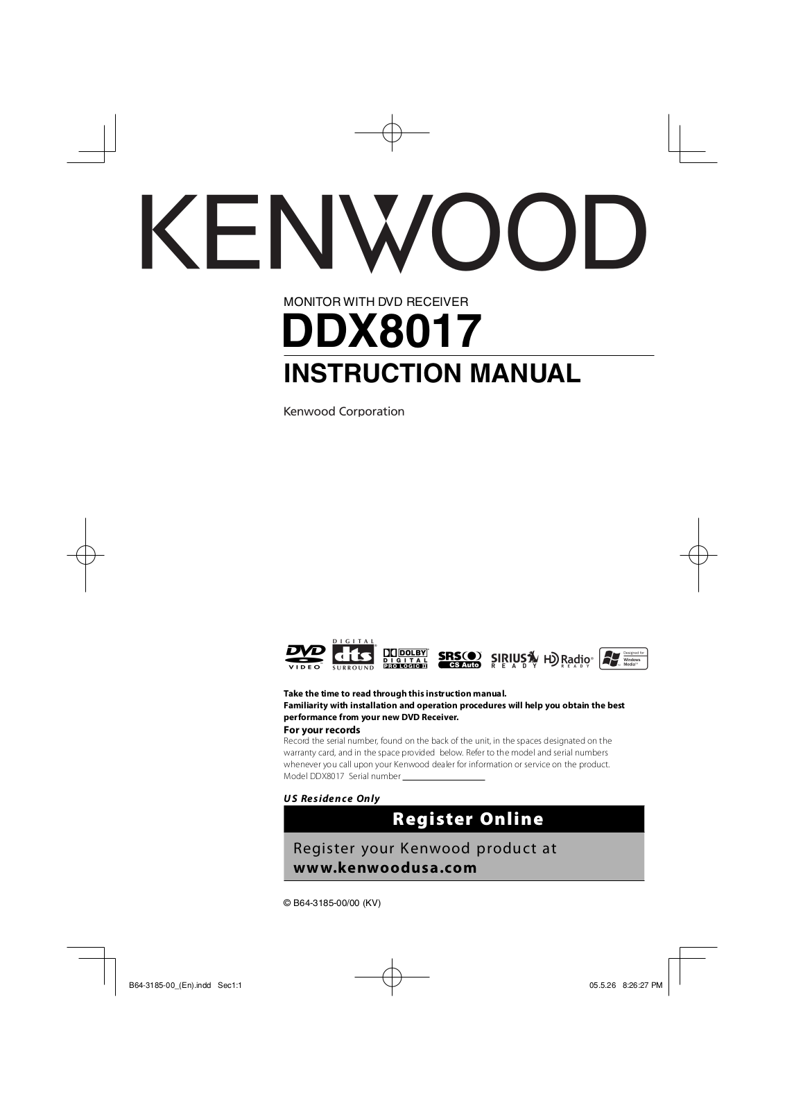 Kenwood DDX8017 Instruction Manual