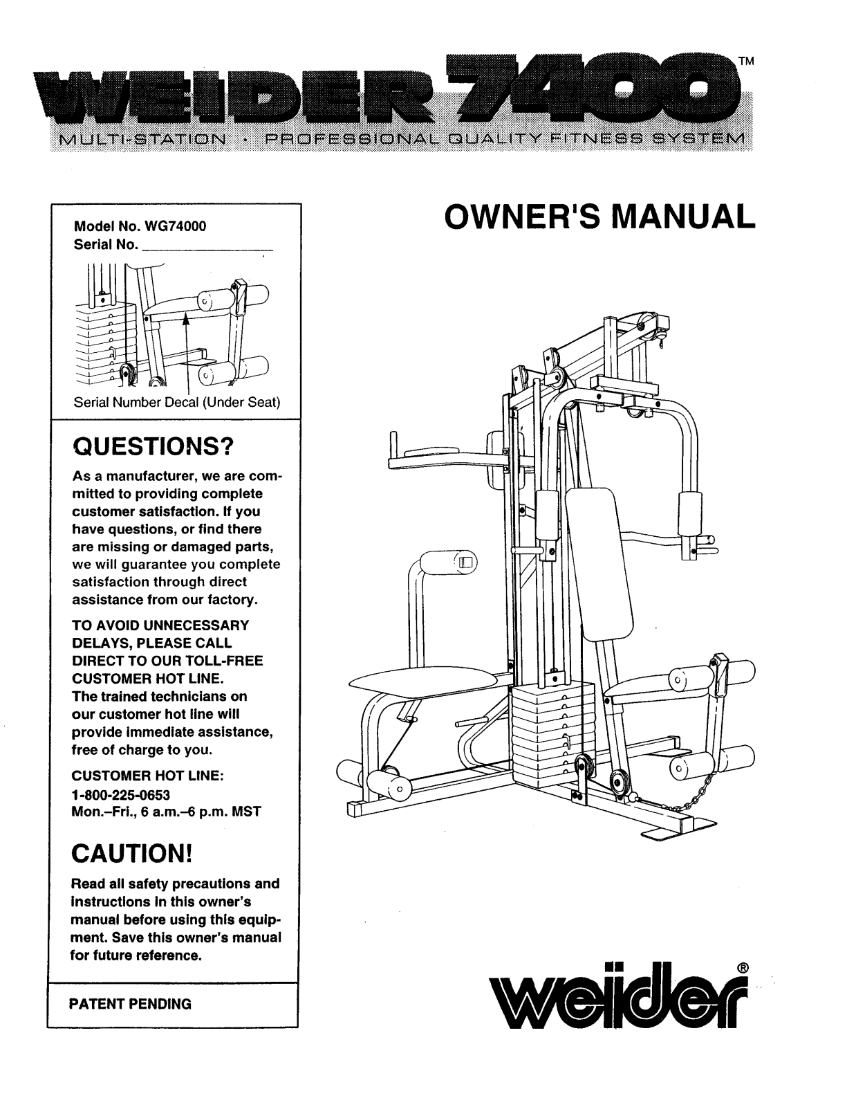 Weider 7400 Owner's Manual