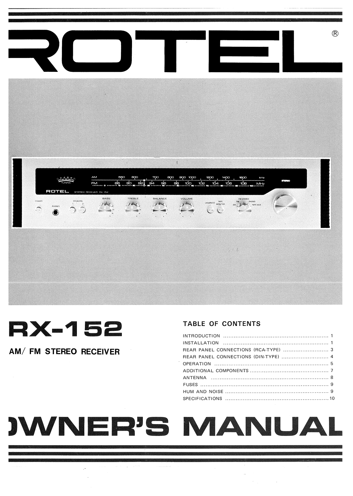 Rotel RX-152 User Manual