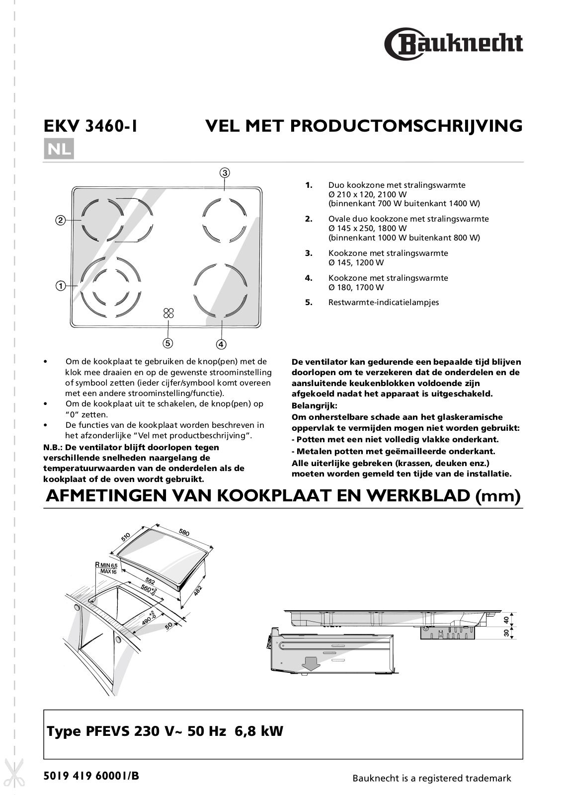 Whirlpool EKV 3460 IN-1 PROGRAM CHART