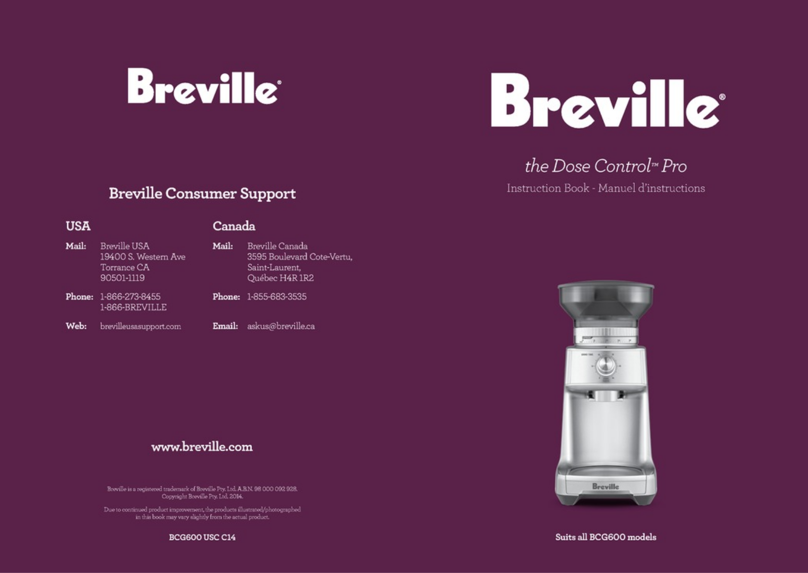 Breville BCG600SIL Instruction Handbook