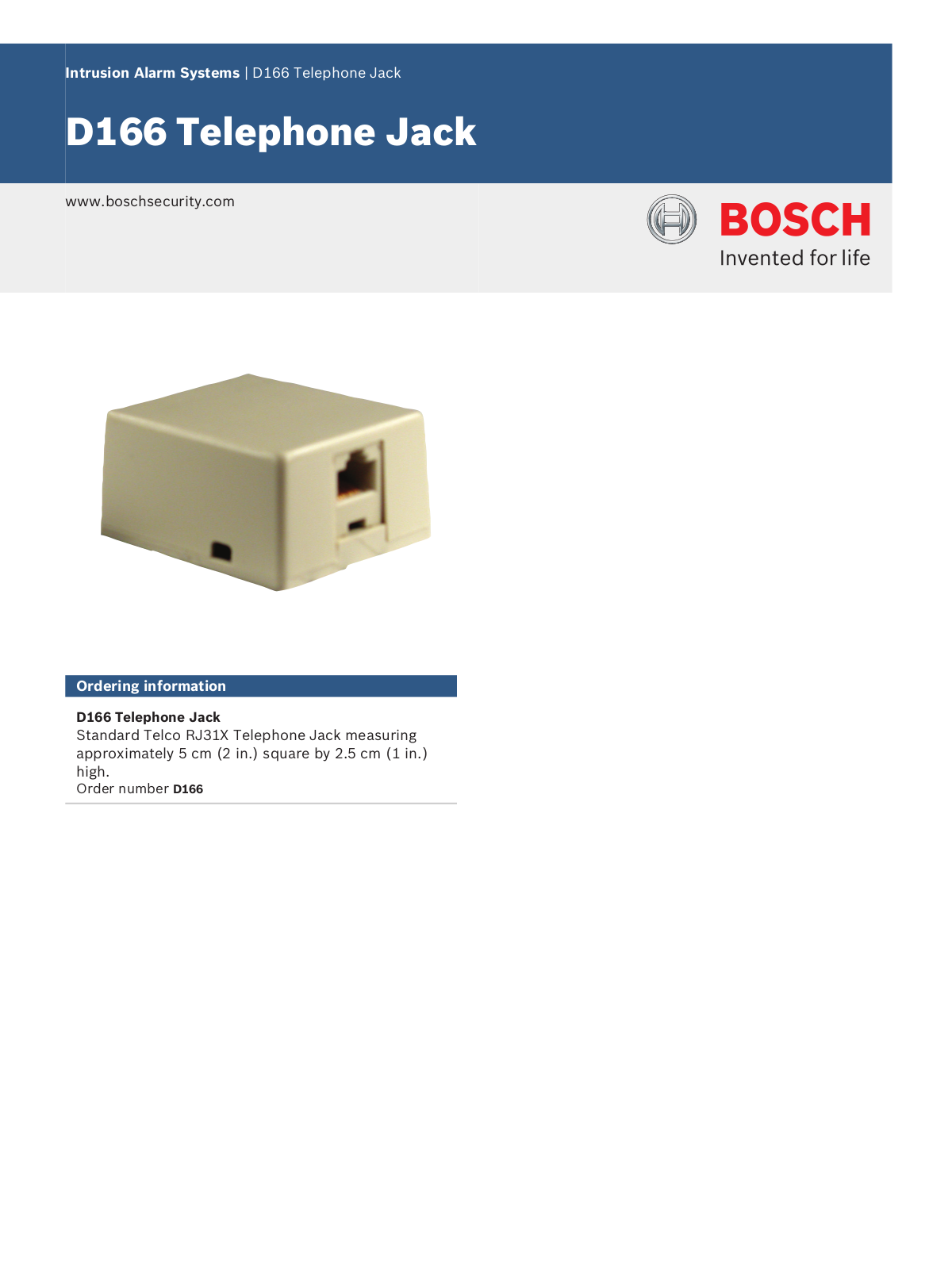 Bosch D166 Specsheet