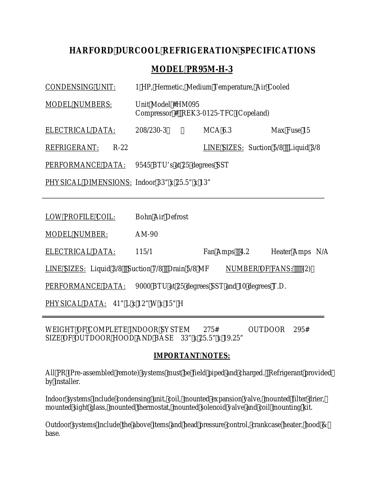 Harford PR95M-H-3 User Manual