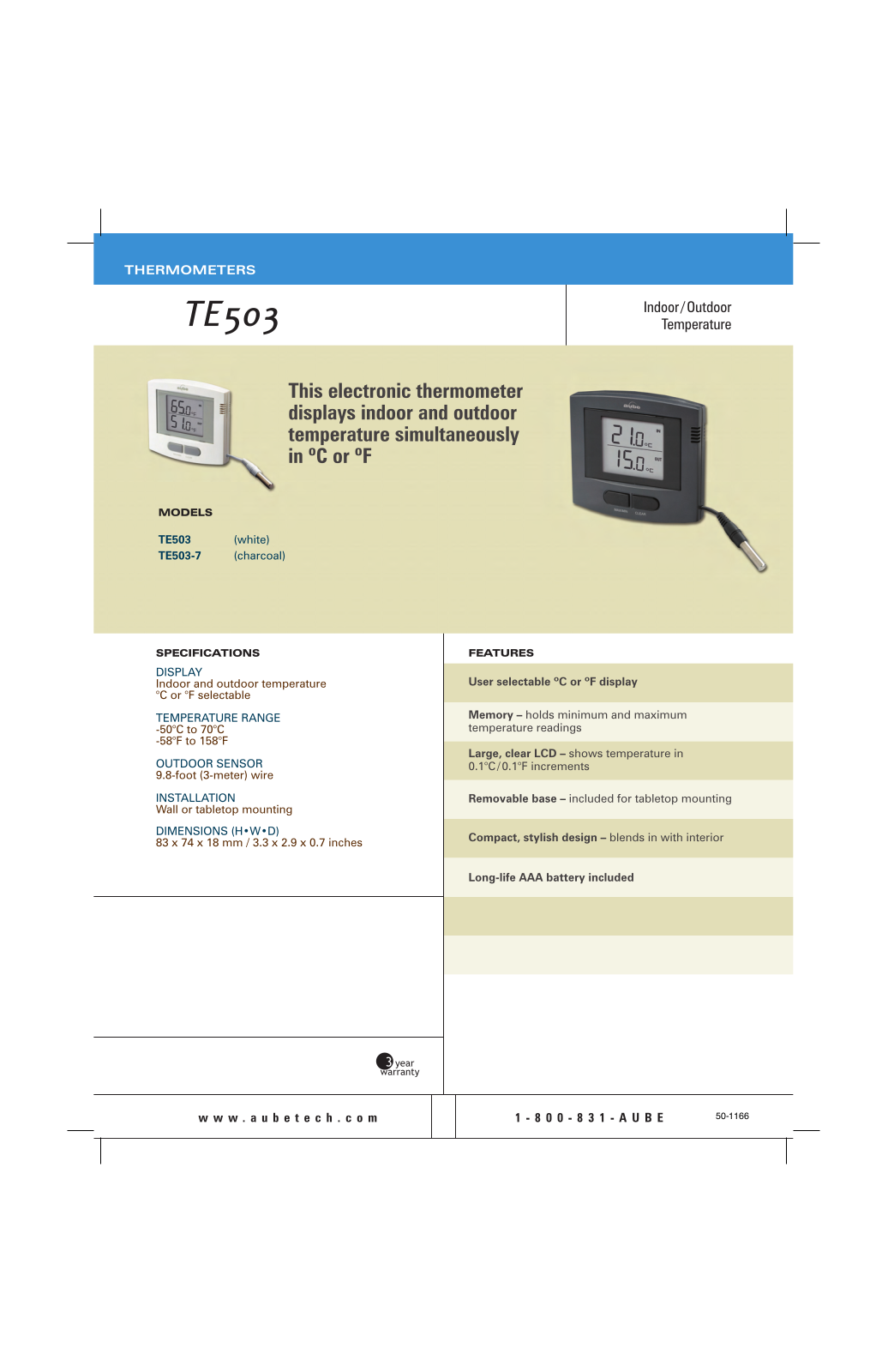 Honeywell TE503 Catalog Page