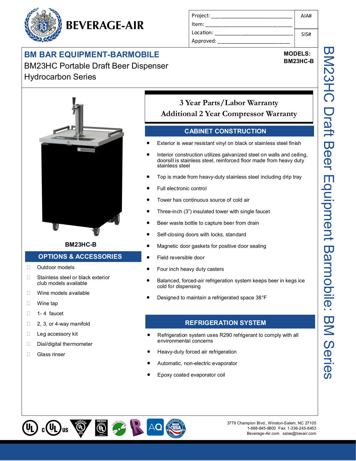 Beverage-Air BM23HCB Specifications