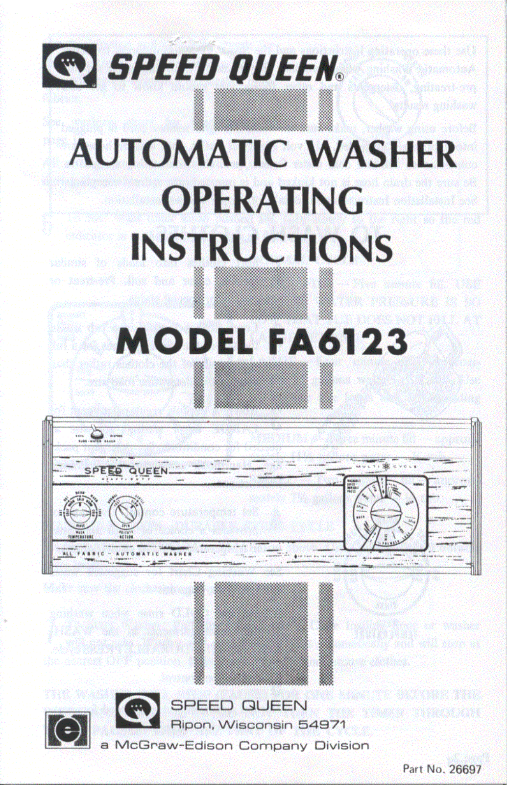 Speed Queen FA6123 Owner's Manual