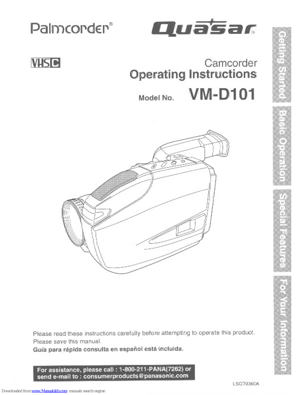 Quasar Palmcorder VM-D101, VMD101 - VHS-C, VMD101D - VHS-C CAMCORDER User Manual