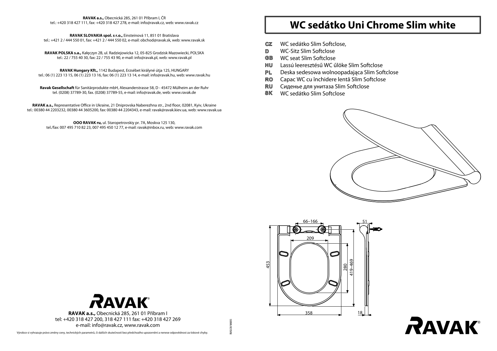 Ravak Uni Chrome Slim INSTALLATION INSTRUCTIONS