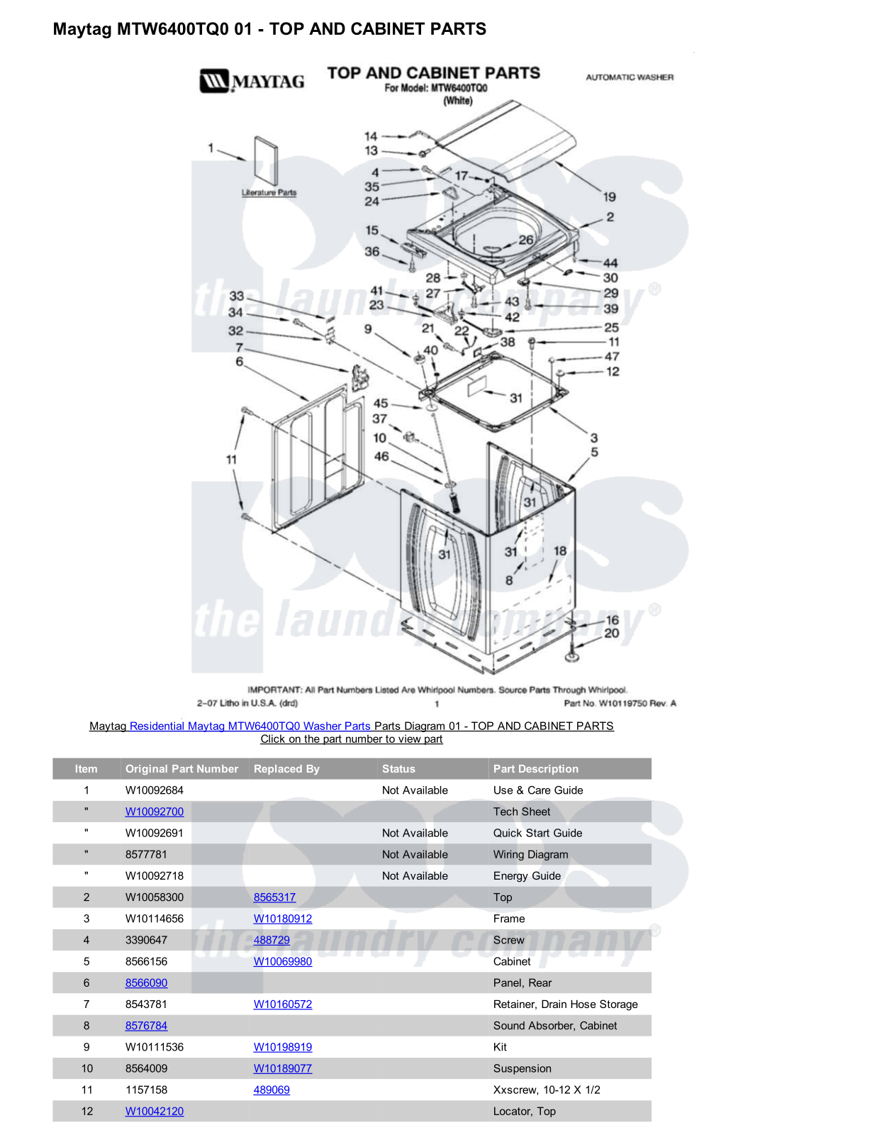 Maytag MTW6400TQ0 Parts Diagram