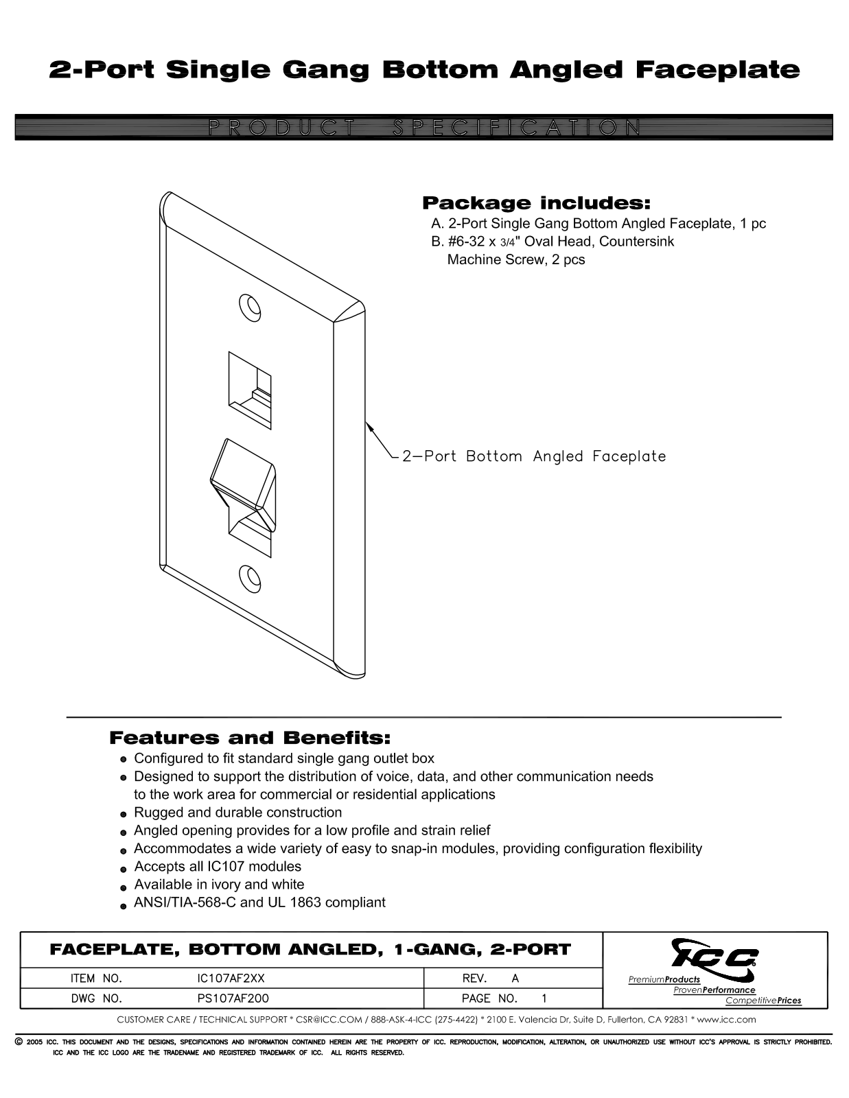 ICC IC107AF2IV, IC107AF2WH Specsheet