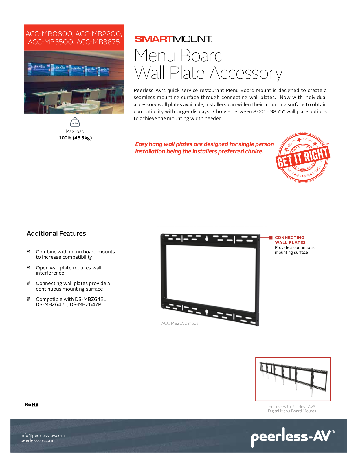 Peerless-AV ACC-MB2200, ACC-MB3500, ACC-MB3875 Specsheet