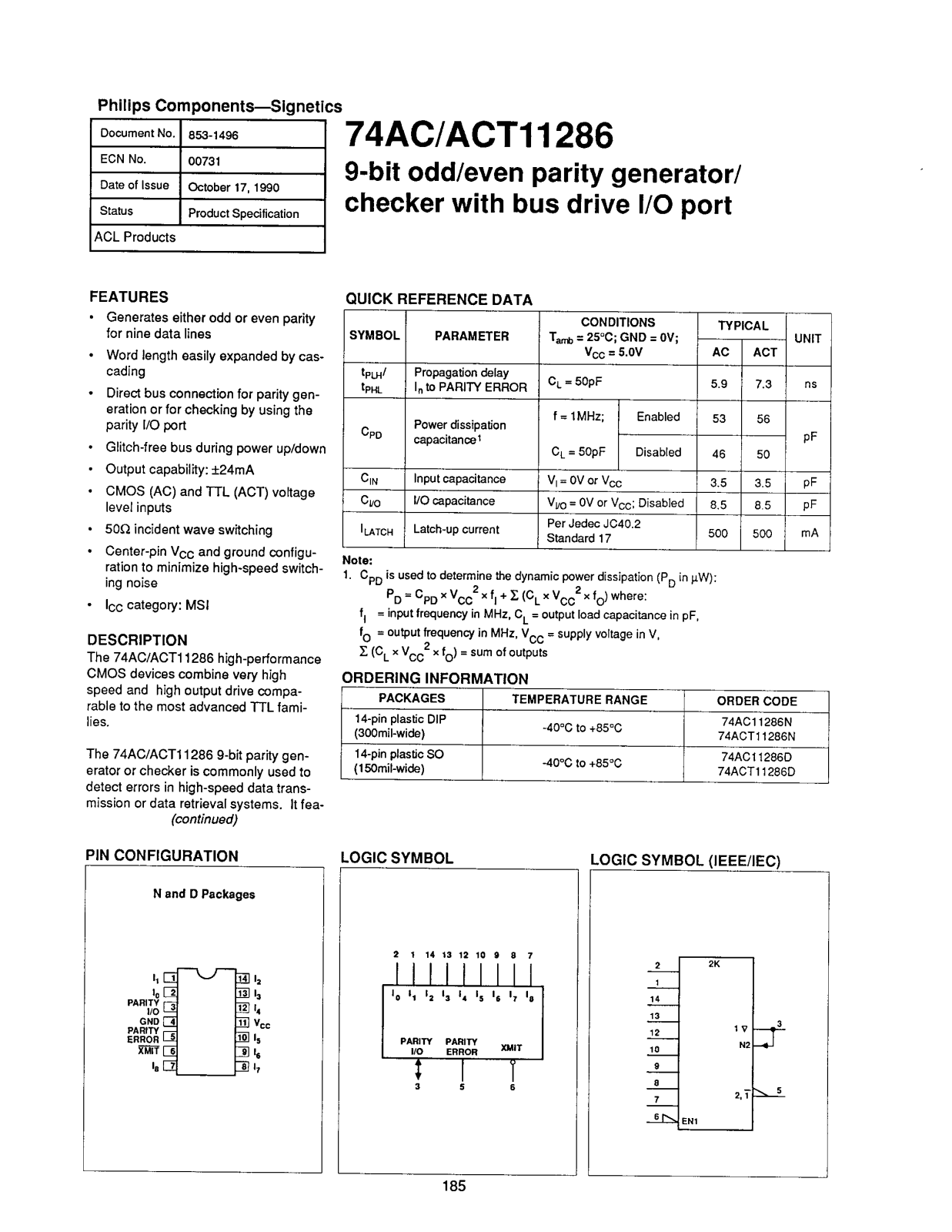 Philips 74ACT11286N, 74ACT11286D, 74AC11286N, 74AC11286D Datasheet