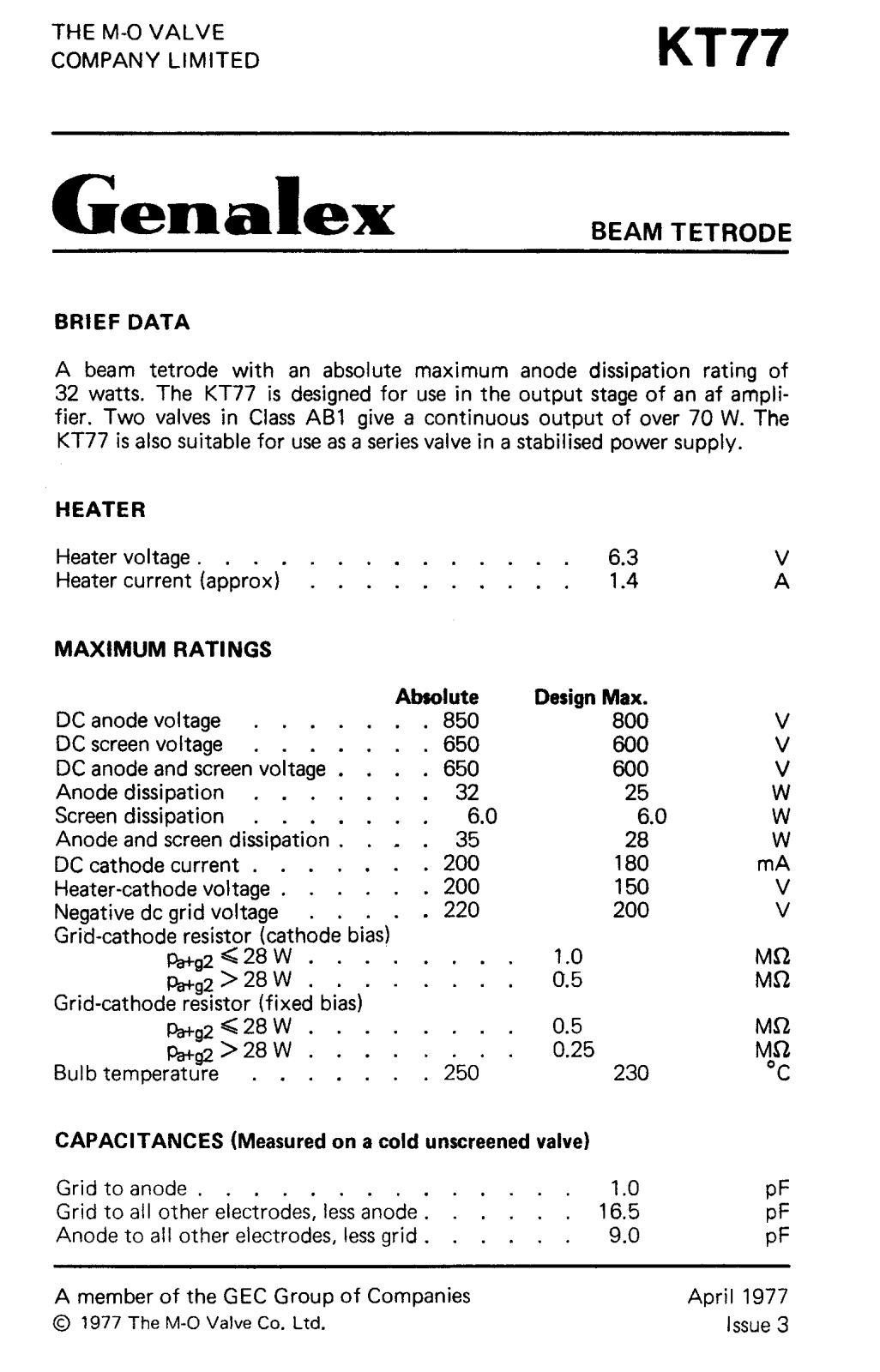 Philips kt77 DATASHEETS