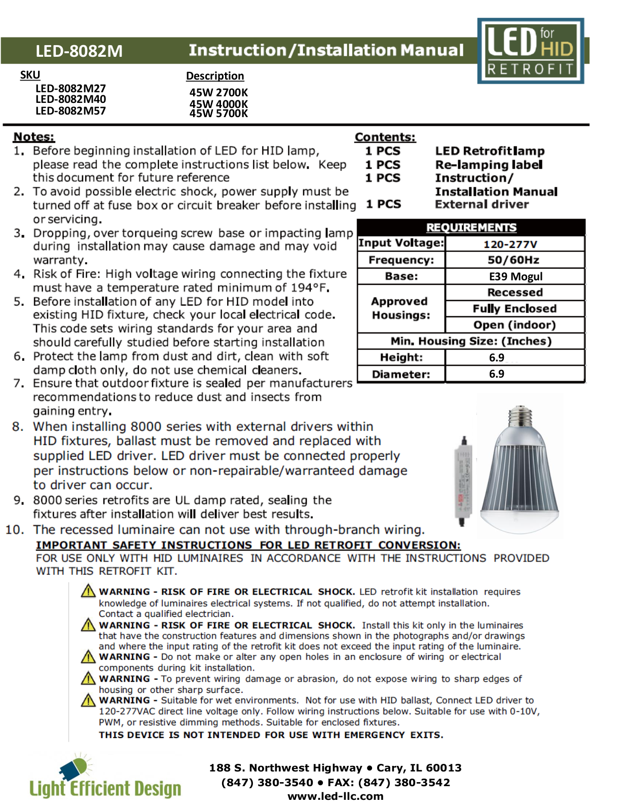 Light Efficient Design LED-8082M40 Installation Manual - ManualMachine.com