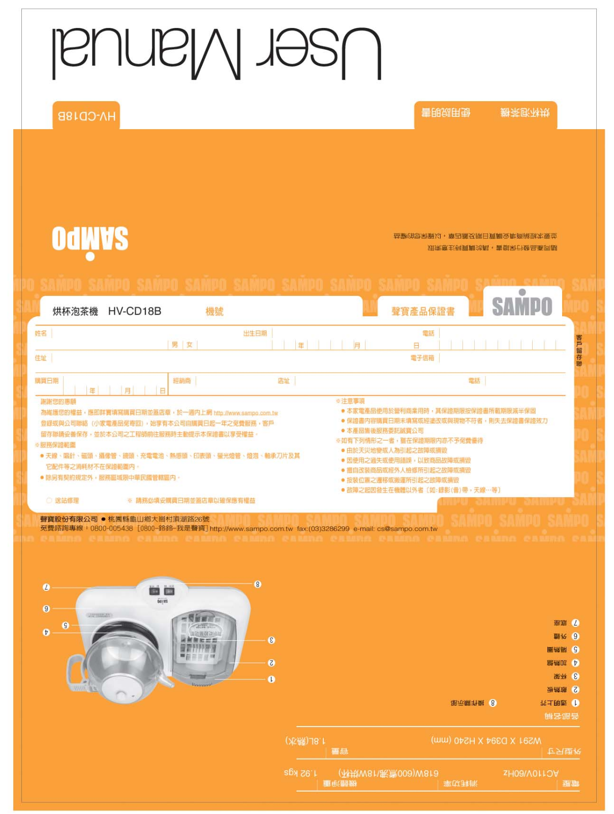 SAMPO HV-CD18B User Manual