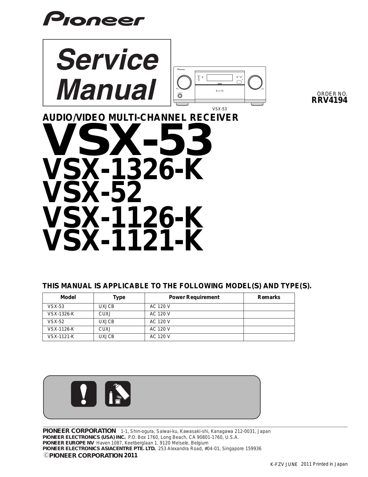 Pioneer VSX-53, VSX-1326-K, VSX-52, VSX-1126-K, VSX-1121-K Service manual