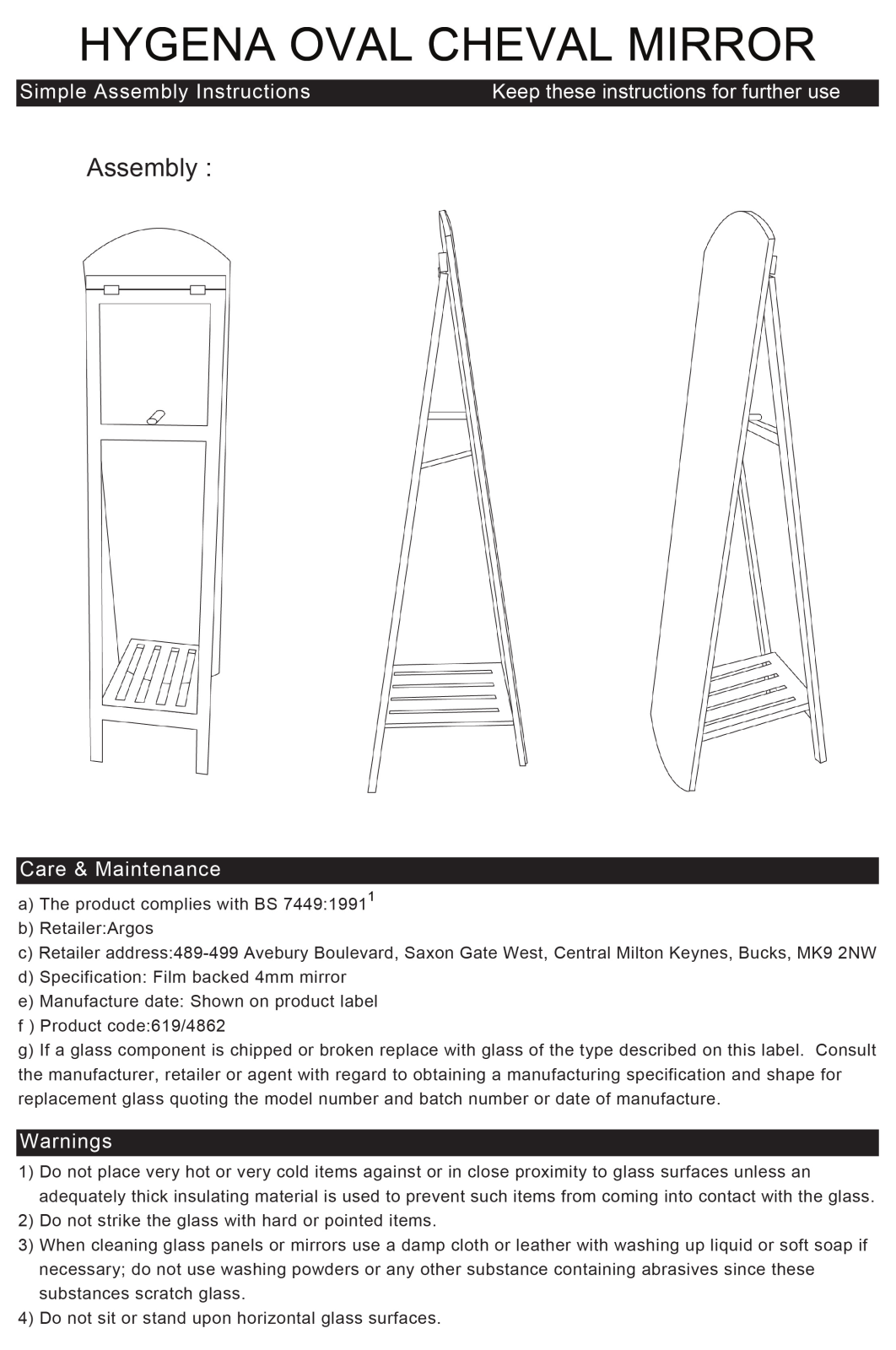 Hygena 6194862 Instruction manual