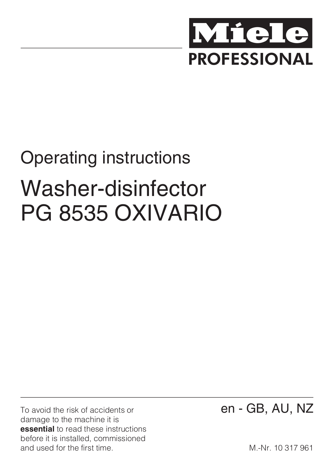 Miele PG 8535 OXIVARIO Operating instructions