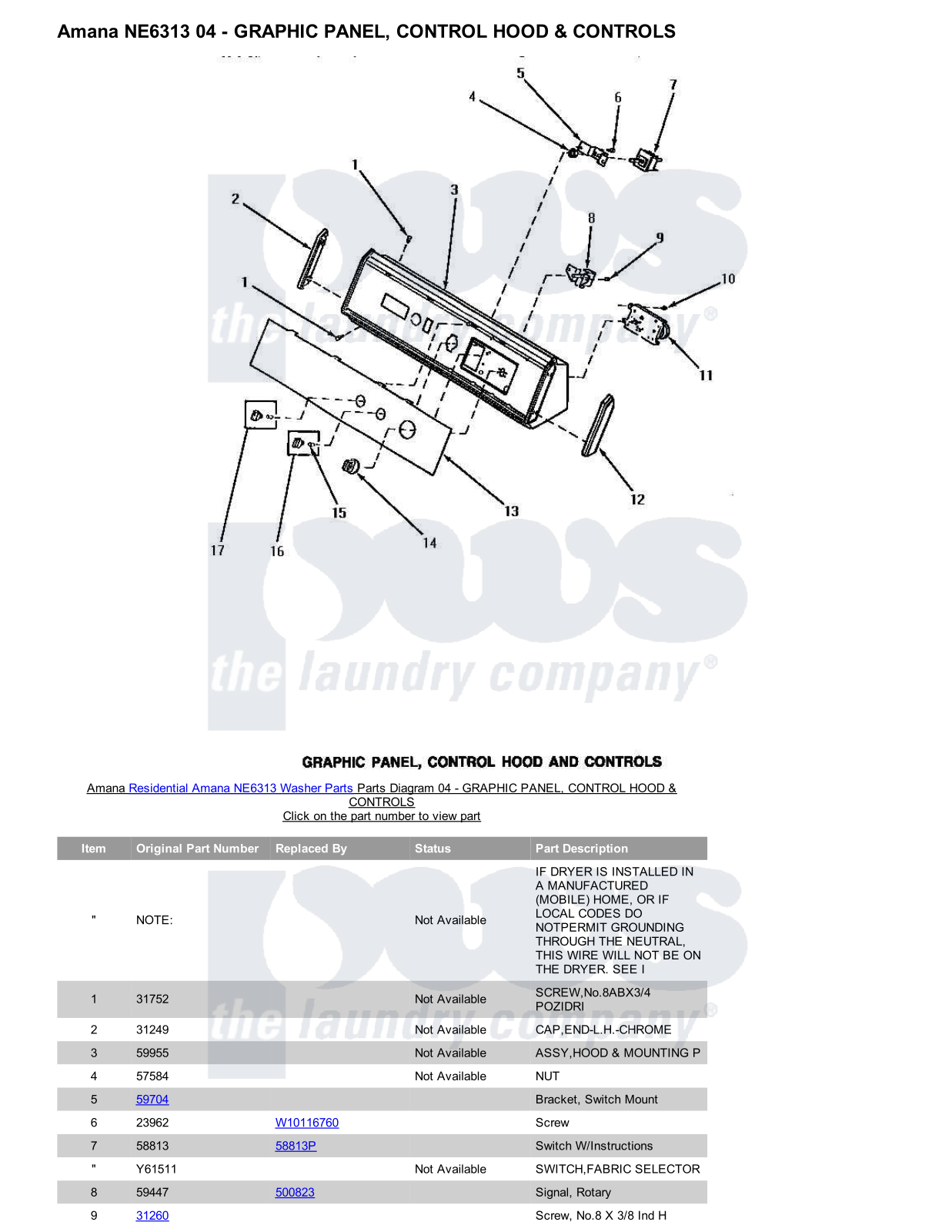 Amana NE6313 Parts Diagram