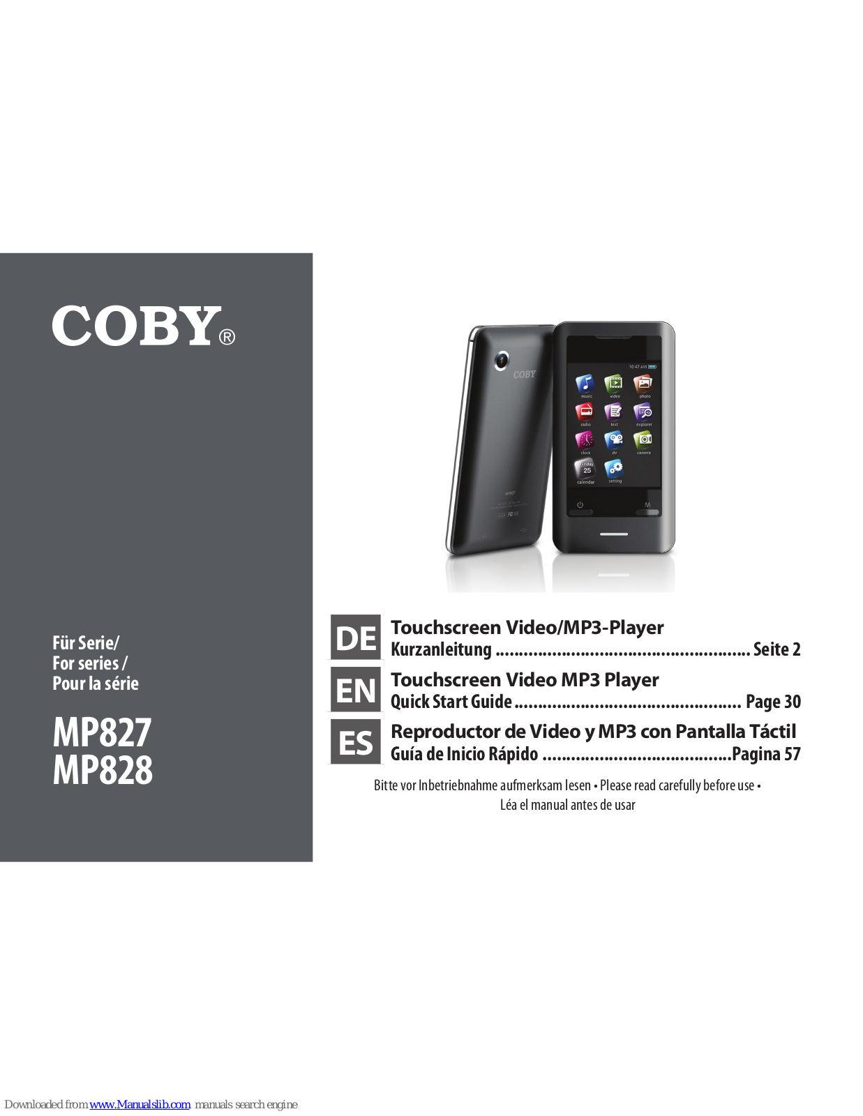 Coby MP827 Series, MP828 Series Quick Start Manual