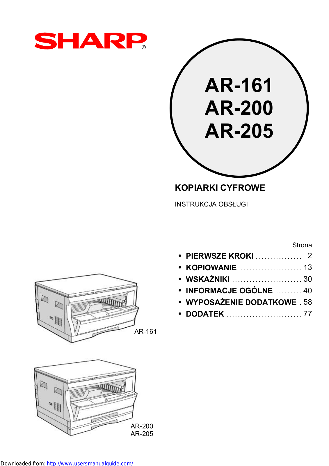 SHARP AR-161/200/205 User Manual