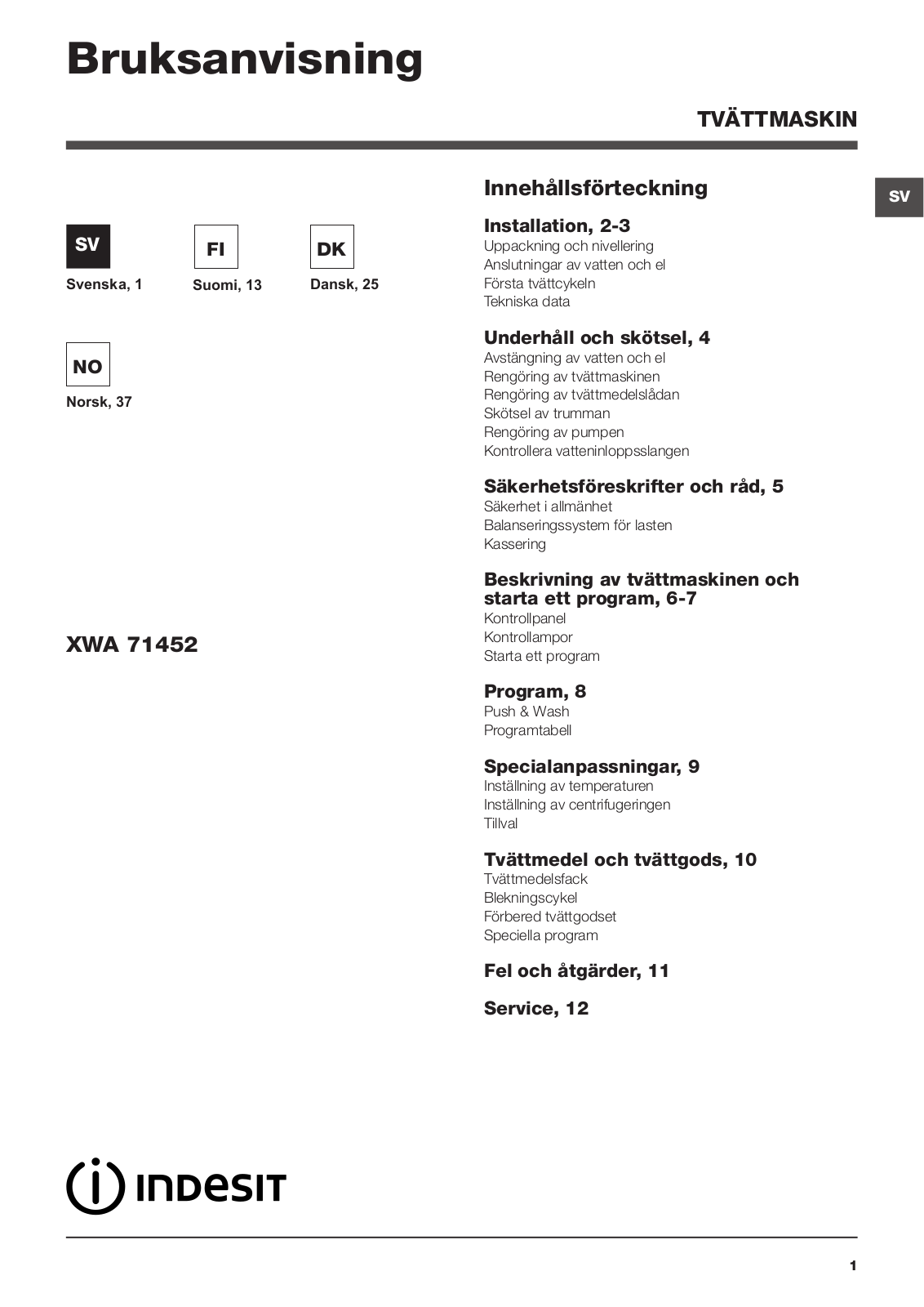 Indesit XWA 71452 W EU User Manual