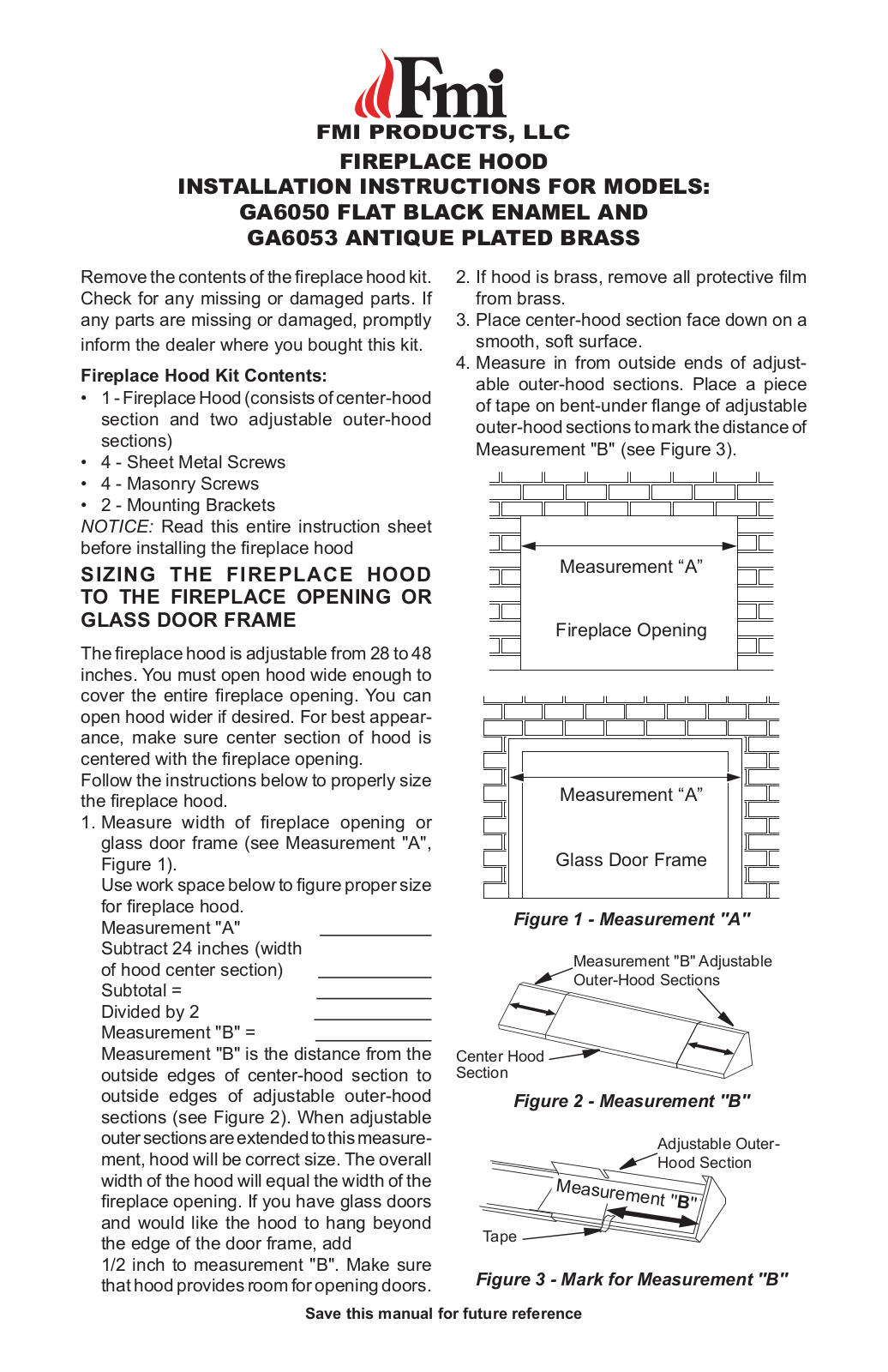 FMI GA6050, GA6053 Installation Instructions Manual