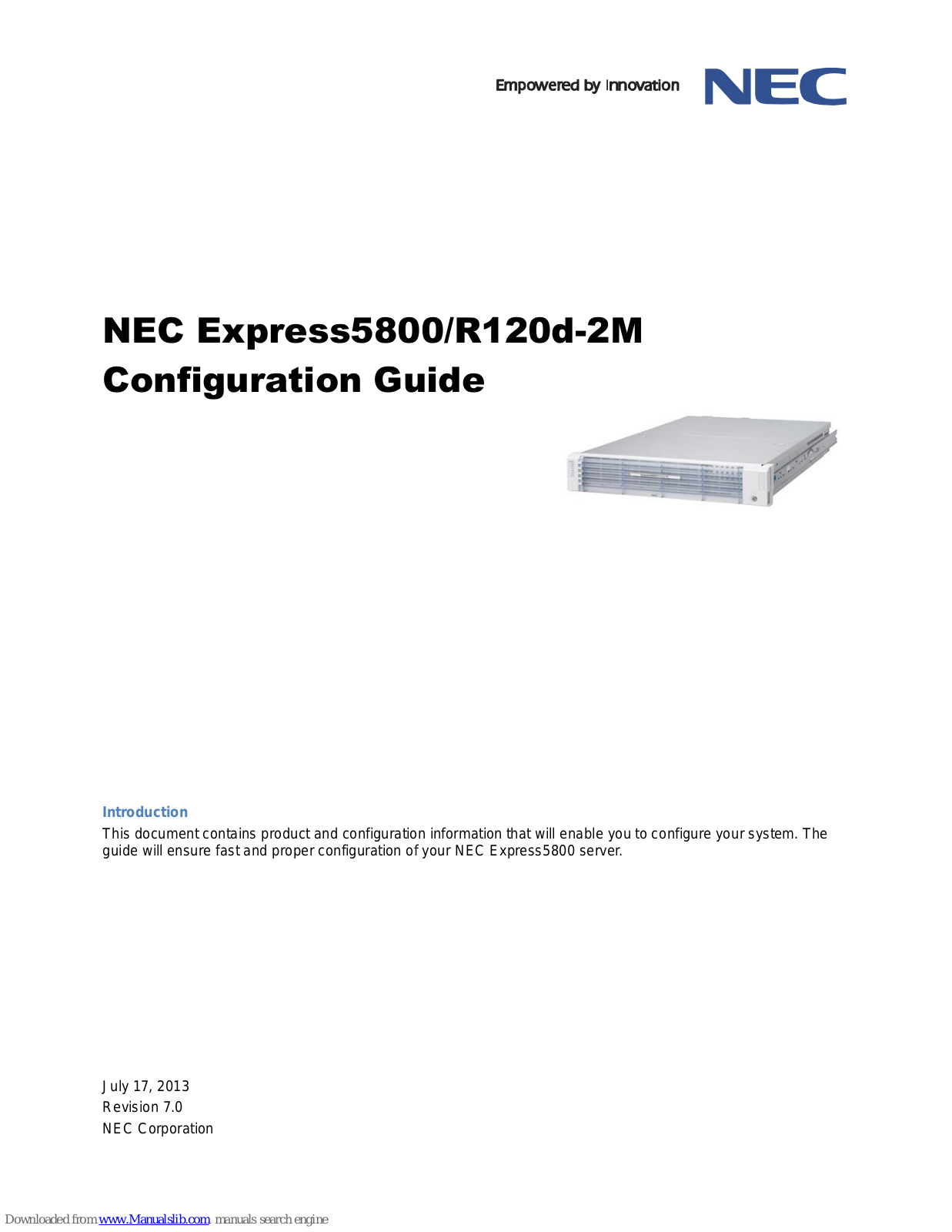 NEC Express5800, R120d-2M, Express5800/R120d-2M Configuration Manual