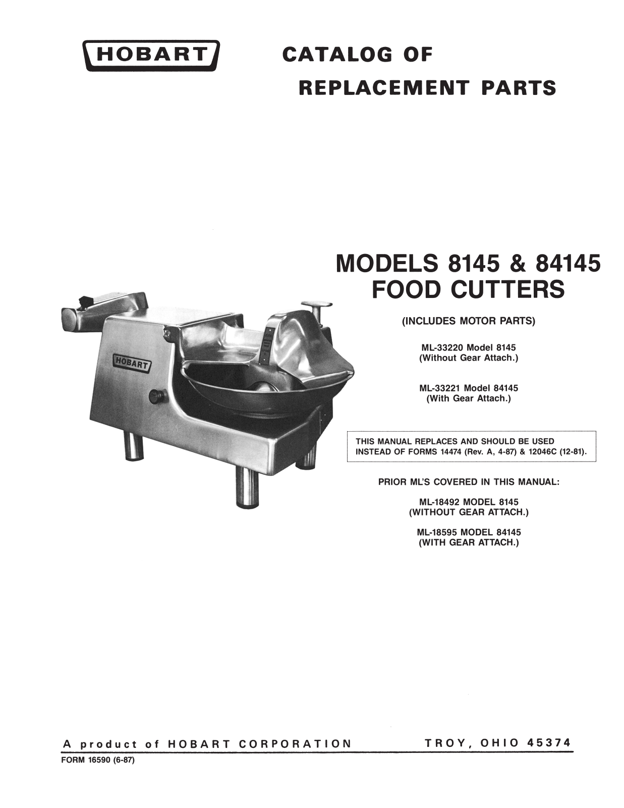 Hobart Food Machines 8145 Parts List