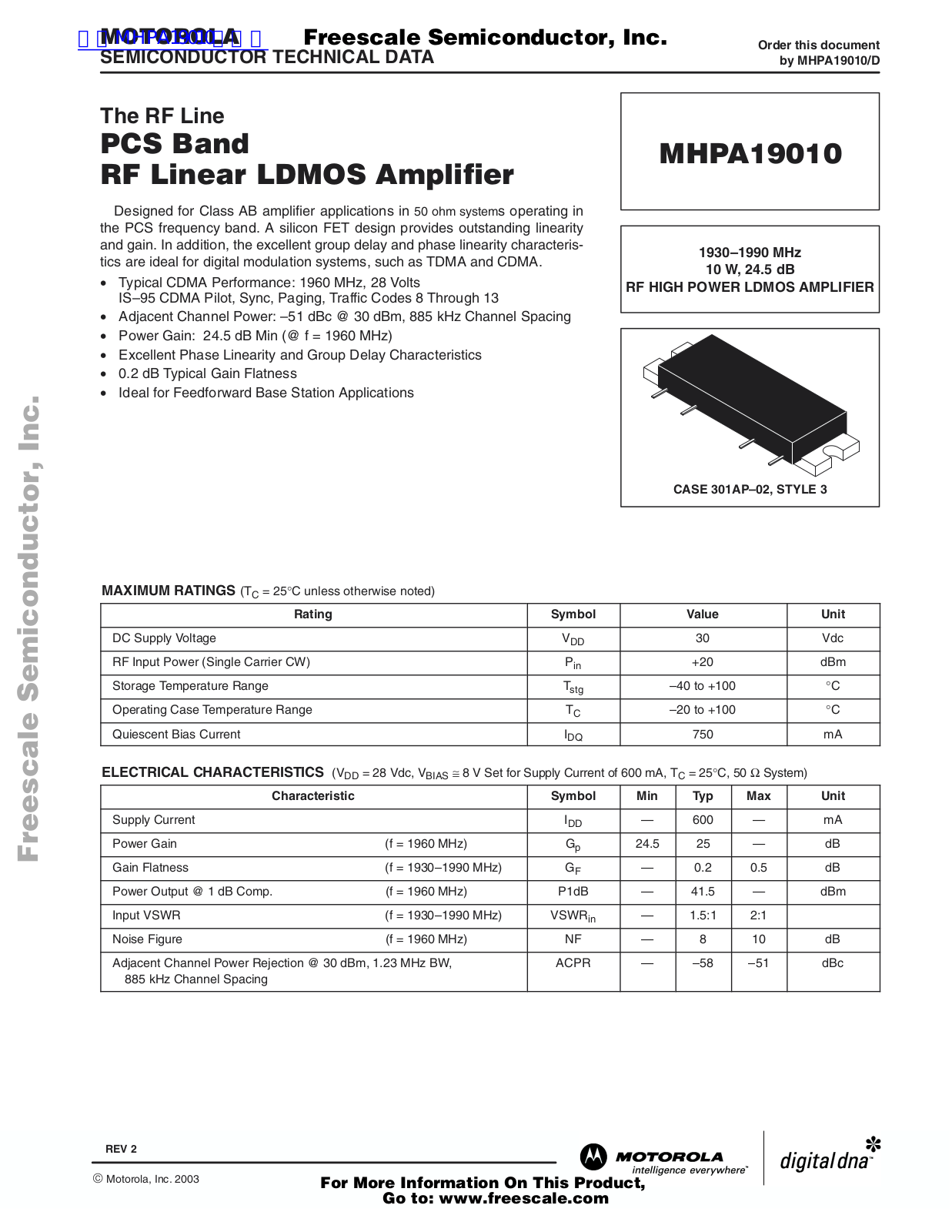 MOTOROLA MHPA19010 Technical data