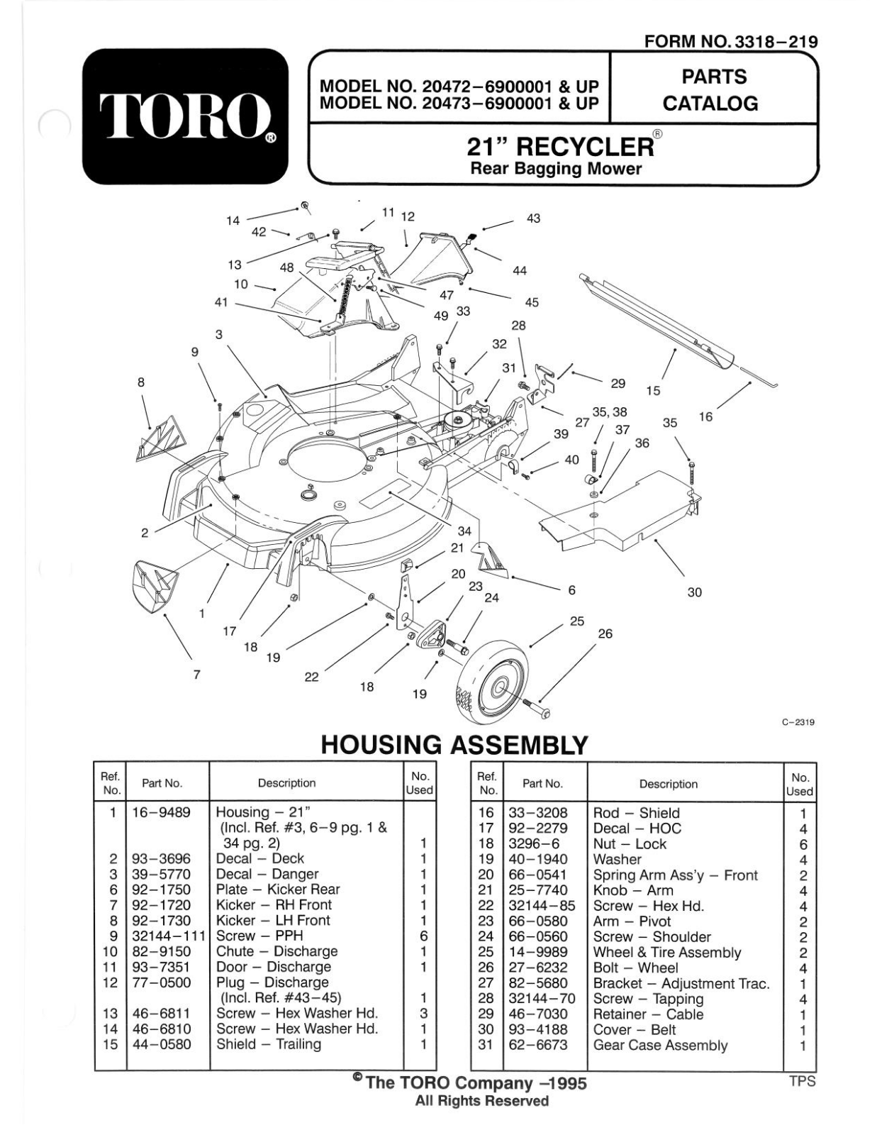 Toro 20472, 20473 Parts Catalogue