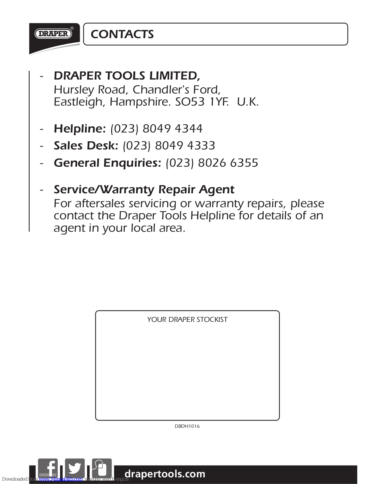 Draper Gen 2 Master Kit, SSK18 Instructions Manual - ManualMachine.com