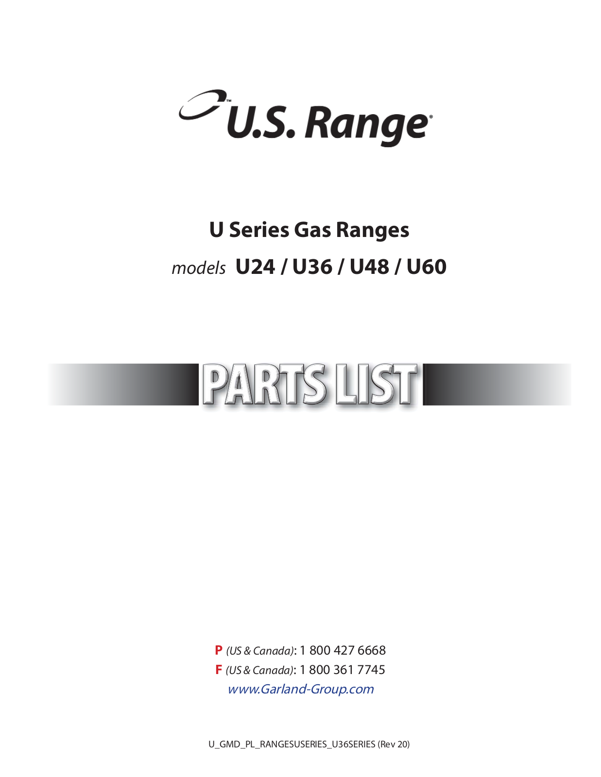 Garland U60-10CR Parts List