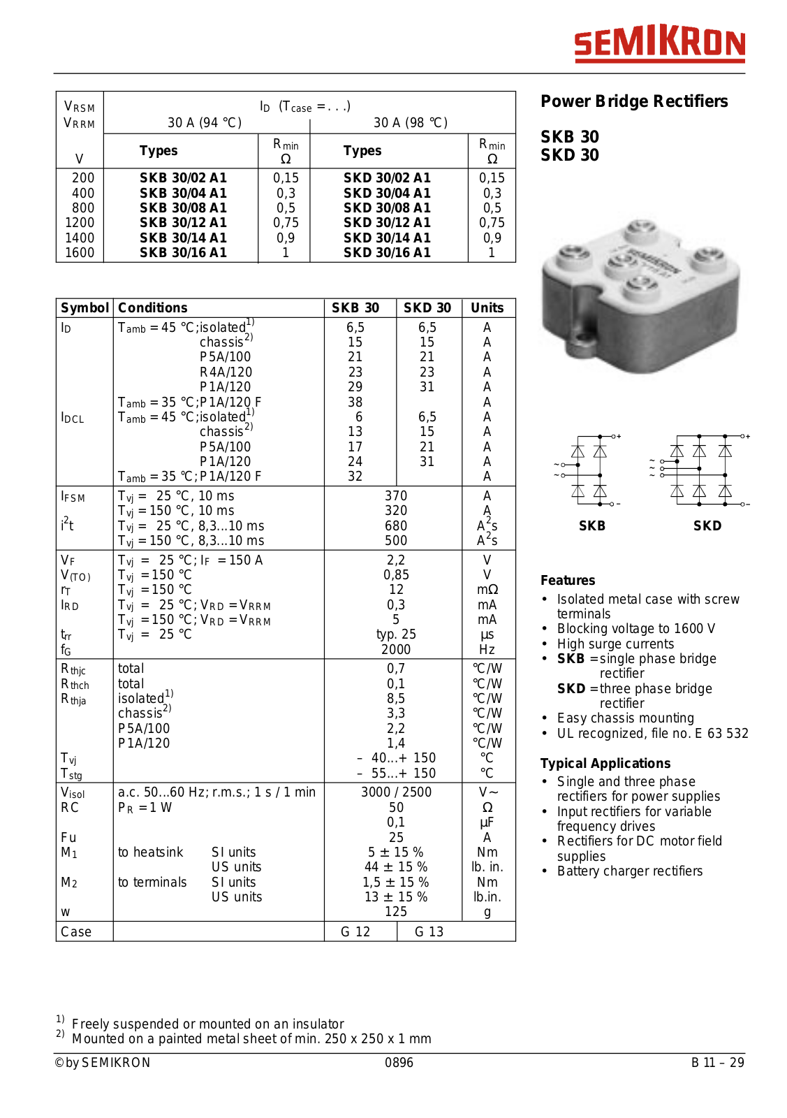 Datasheet SKB30, SKD30 DataSheet (Semikron) - ManualMachine.com