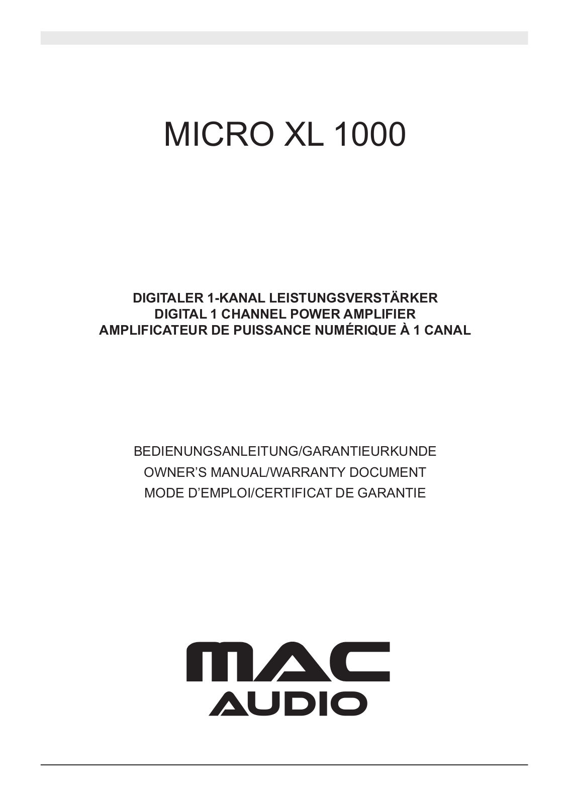 Mac Audio XL 1000 User Manual