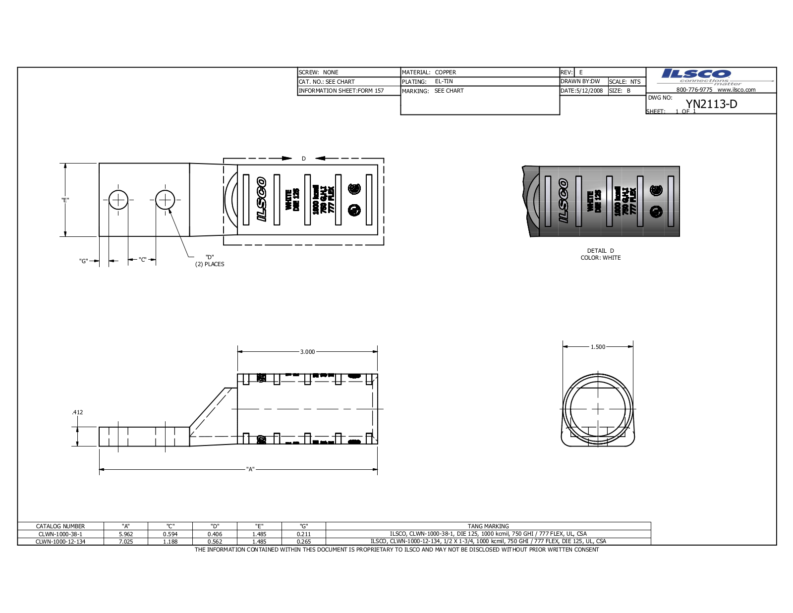 Ilsco CLWN-1000-12-134 Data sheet