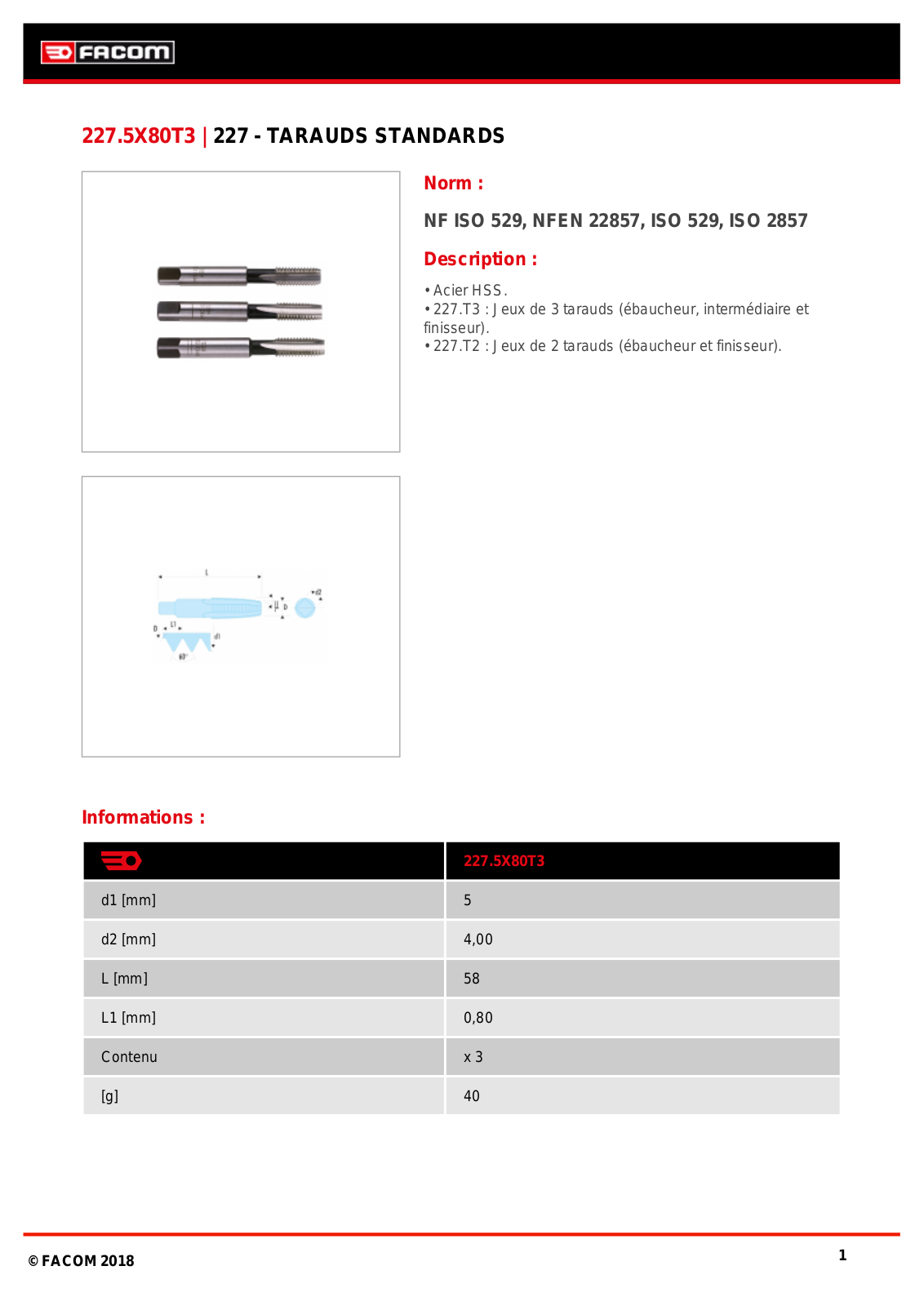 Facom 227.5X80T3 Specification - ManualMachine.com