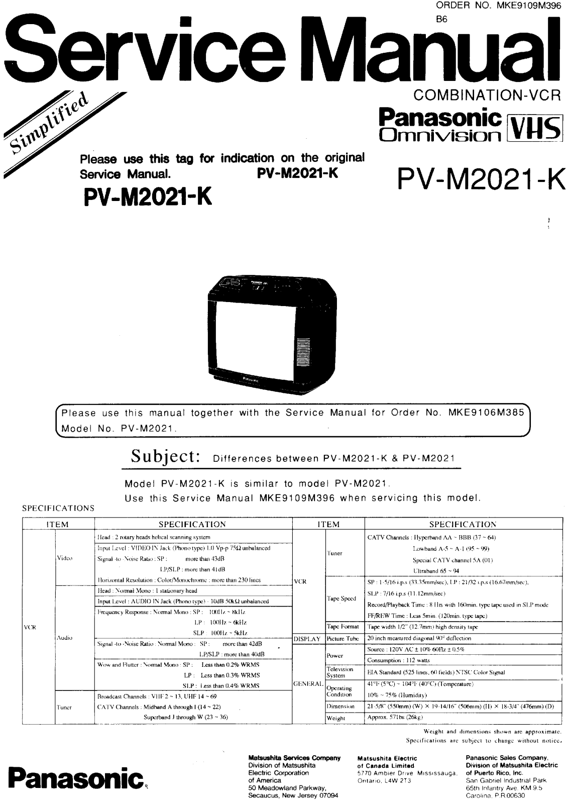 panasonic pv m2021 k Diagram