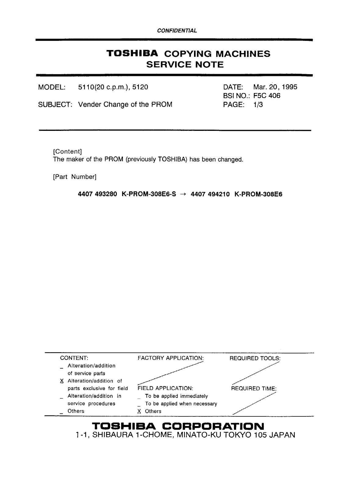 Toshiba f5c406 Service Note