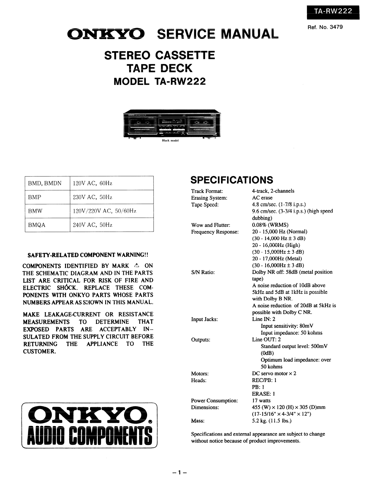 Onkyo TARW-222 Service manual