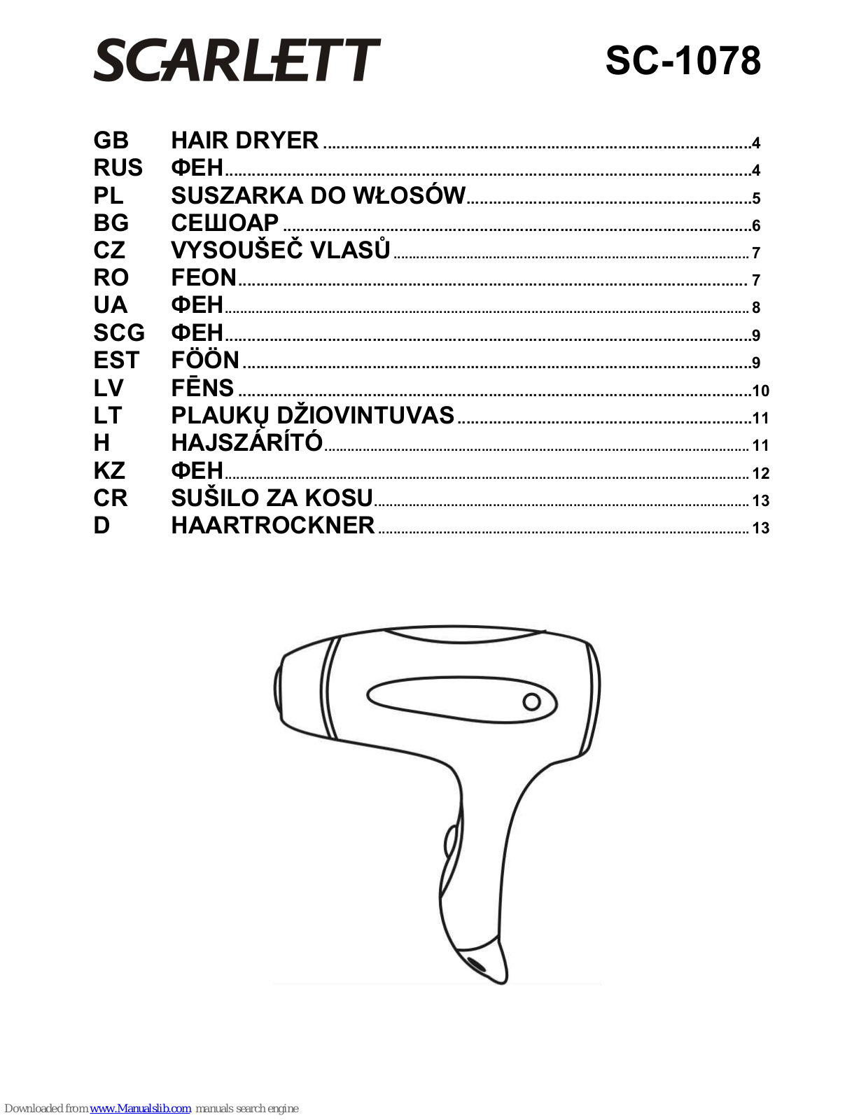 Scarlett SC-1078 Instruction Manual