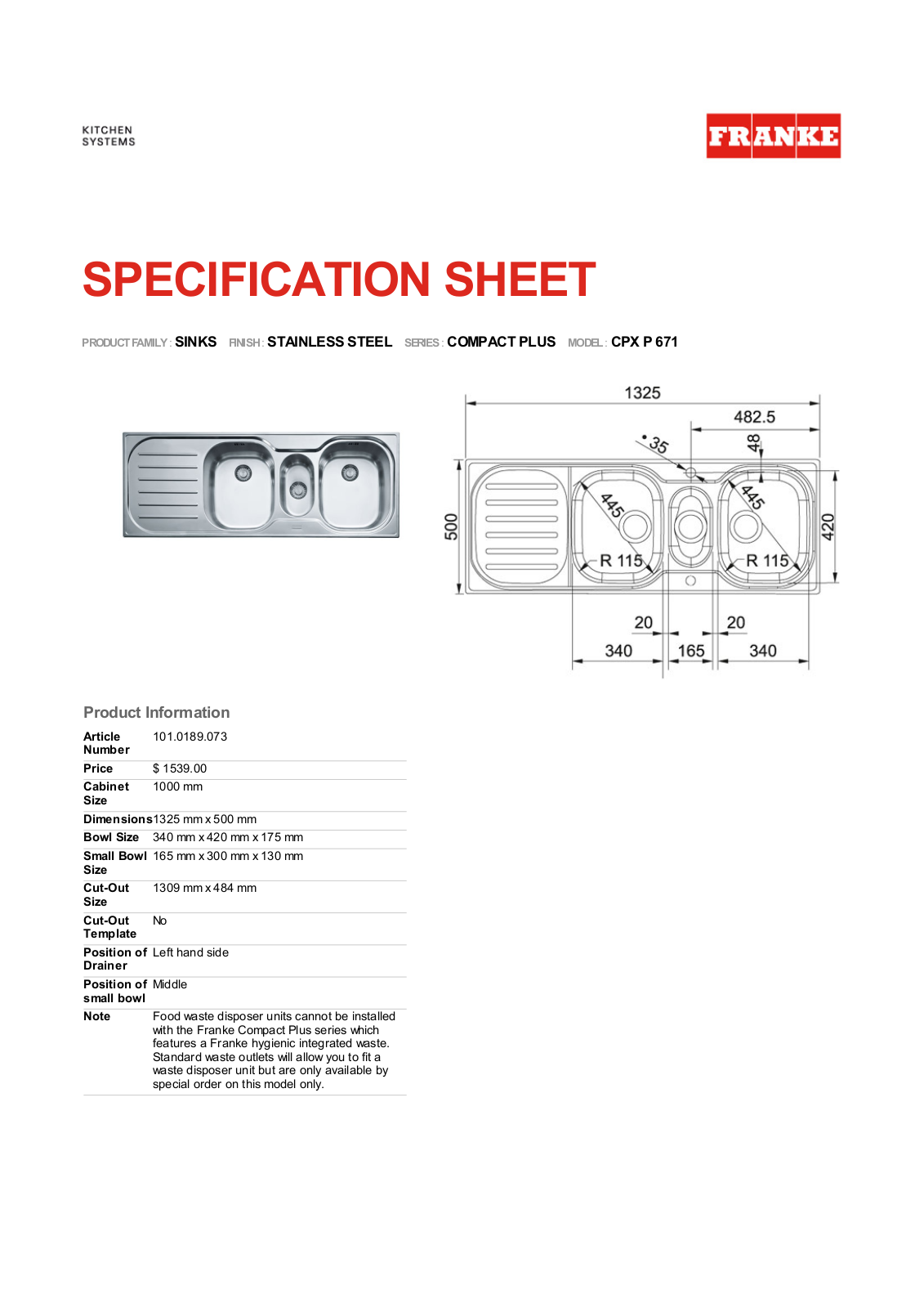 Franke Foodservice CPX P 671 User Manual