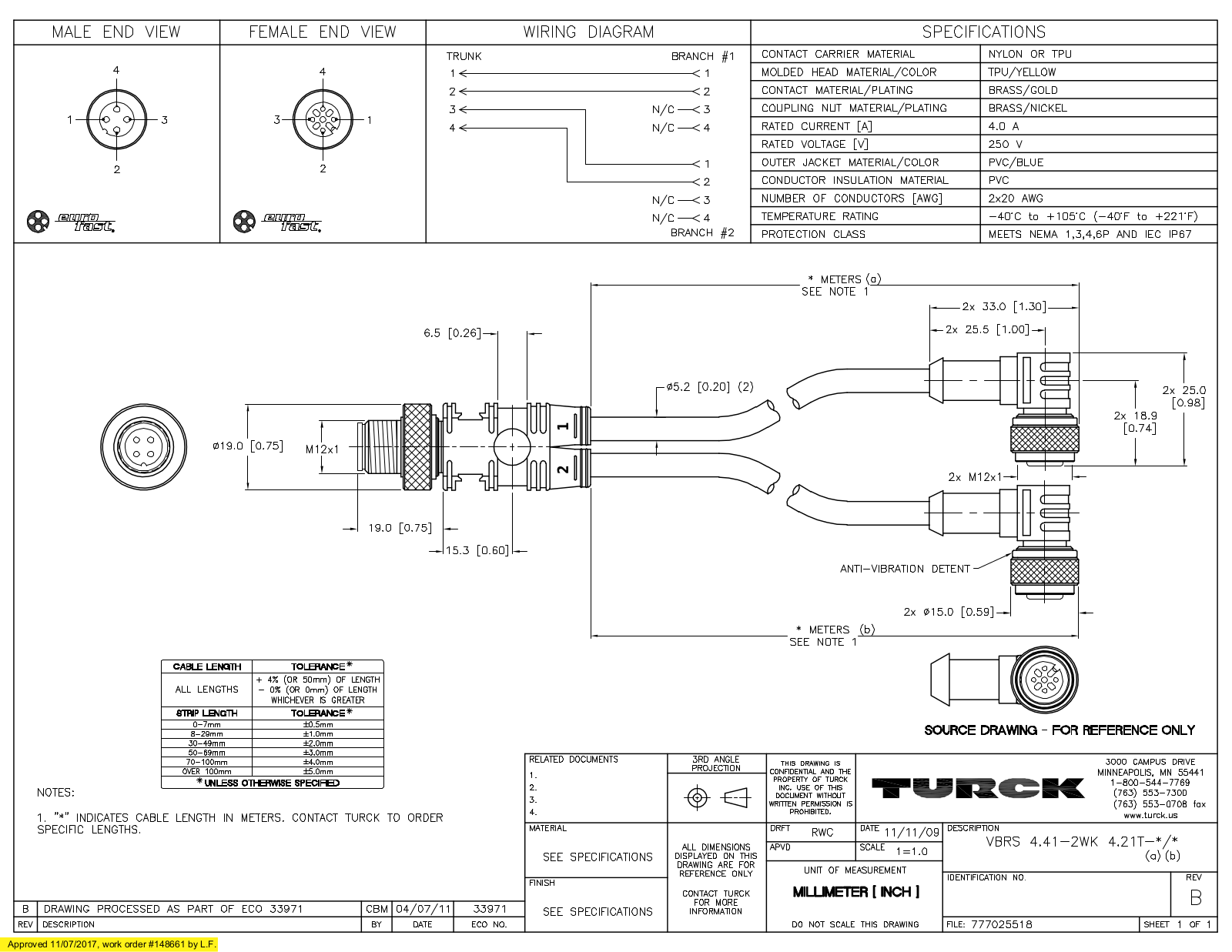 Turck VBRS4.41-2WK4.21T-0.5/0.5 Specification Sheet