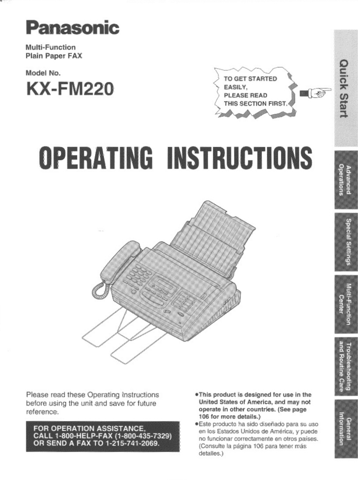 Panasonic KX-FM220 Operating Instruction