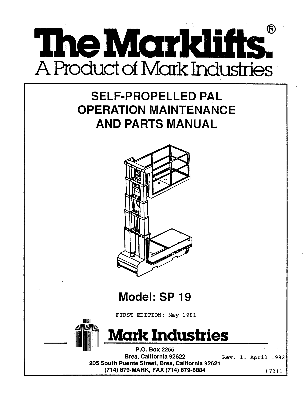 Marklifts SP 19 Operator's Manual - ManualMachine.com